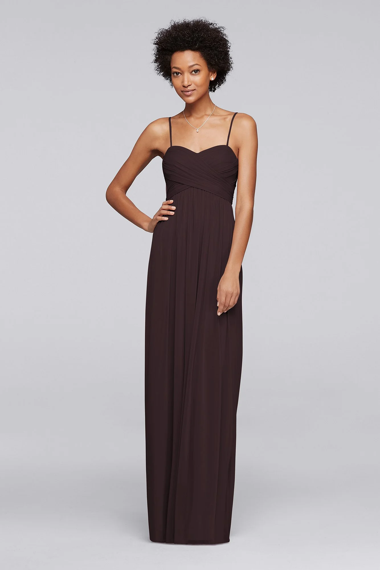 Long Mesh Bridesmaid Dress with Spaghetti Straps - Image 58