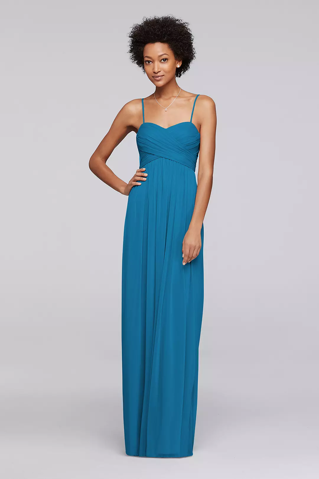 Long Mesh Bridesmaid Dress with Spaghetti Straps - Image 78