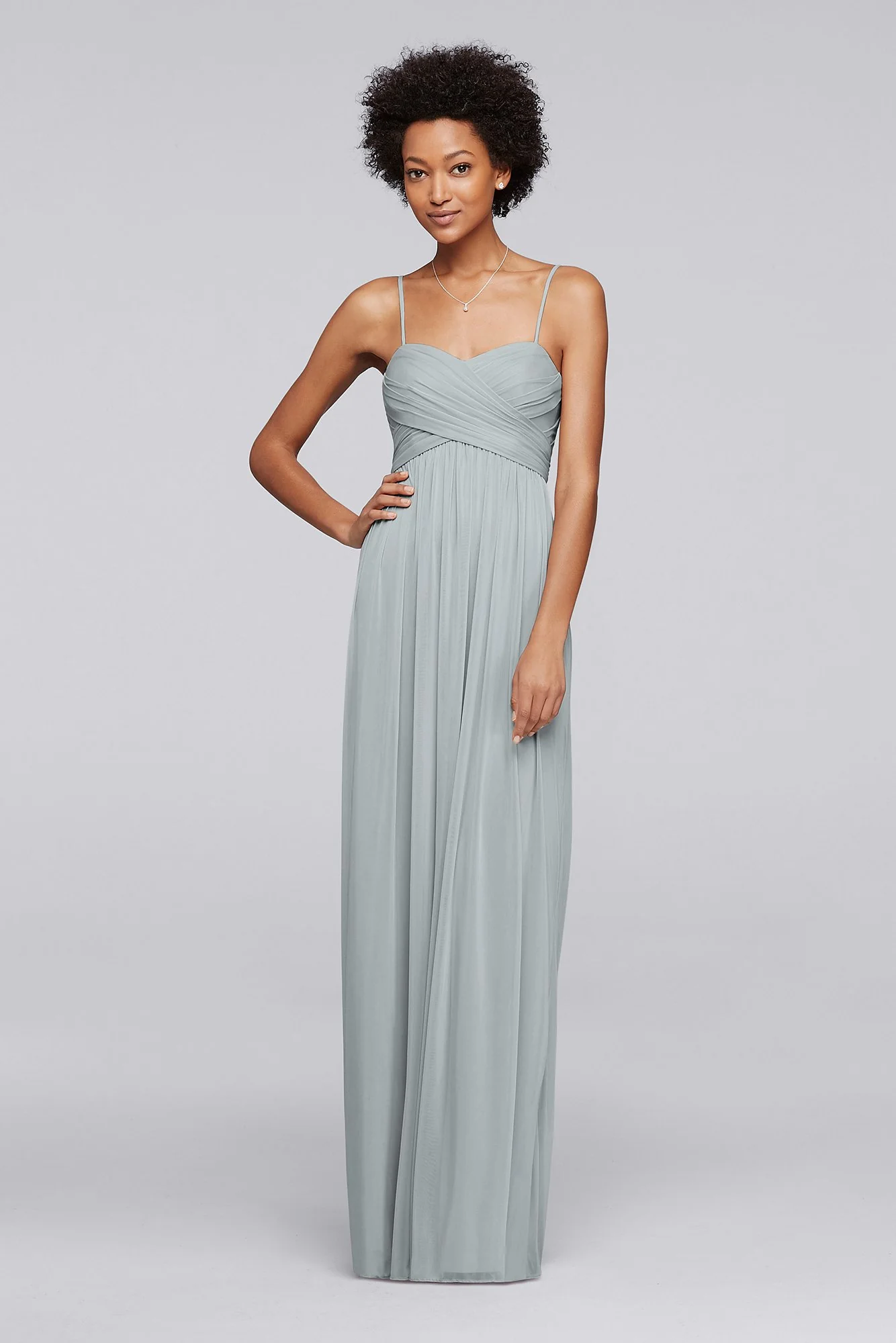 Long Mesh Bridesmaid Dress with Spaghetti Straps - Image 82