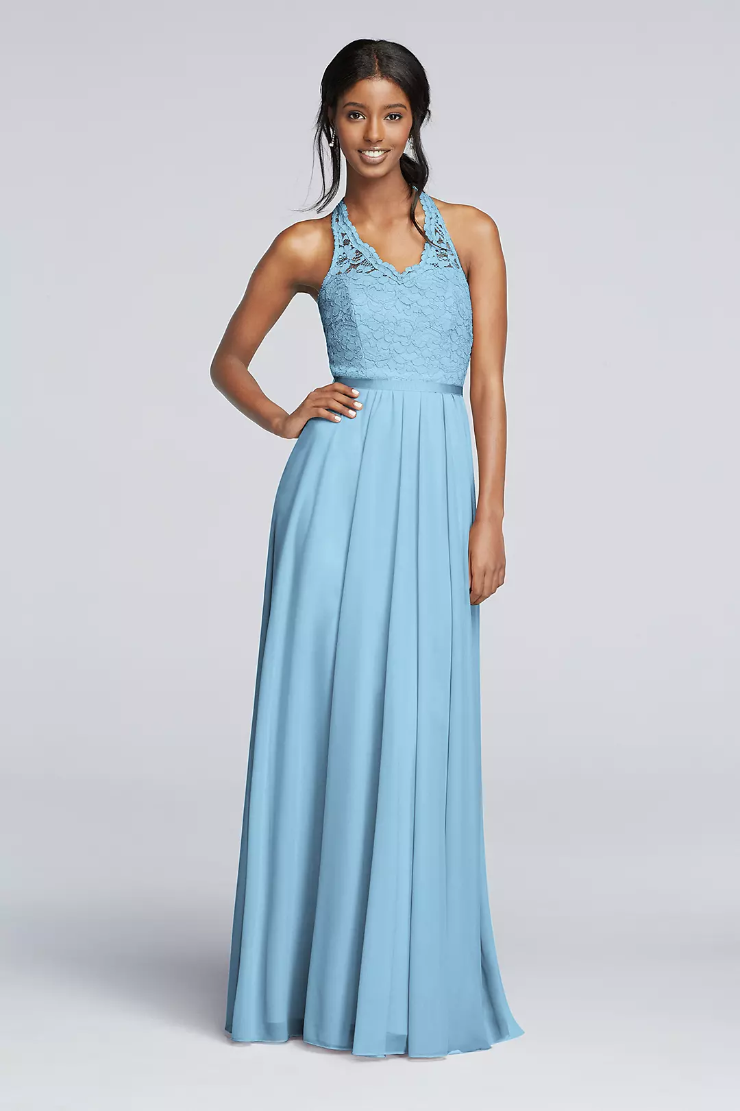 Long Mesh Dress with Lace Halter Bodice - Image 109
