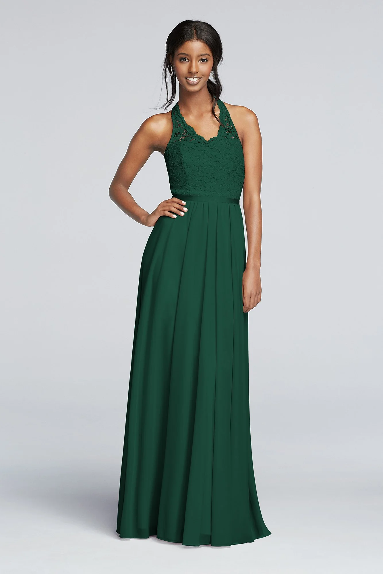 Long Mesh Dress with Lace Halter Bodice - Image 68