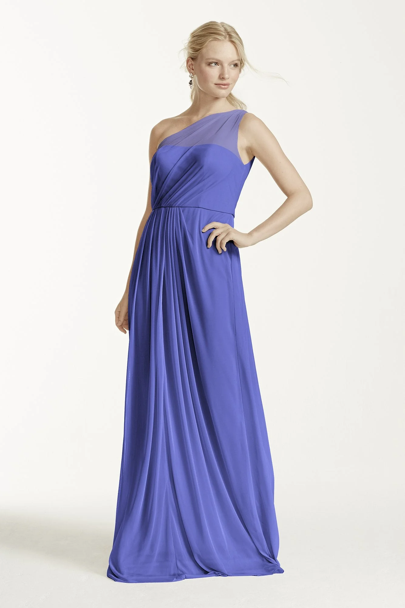 Long Mesh Dress with One Shoulder Neckline - Image 121