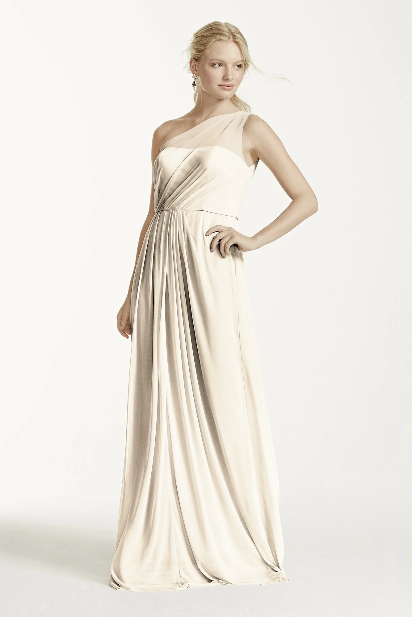 Long Mesh Dress with One Shoulder Neckline - Image 13