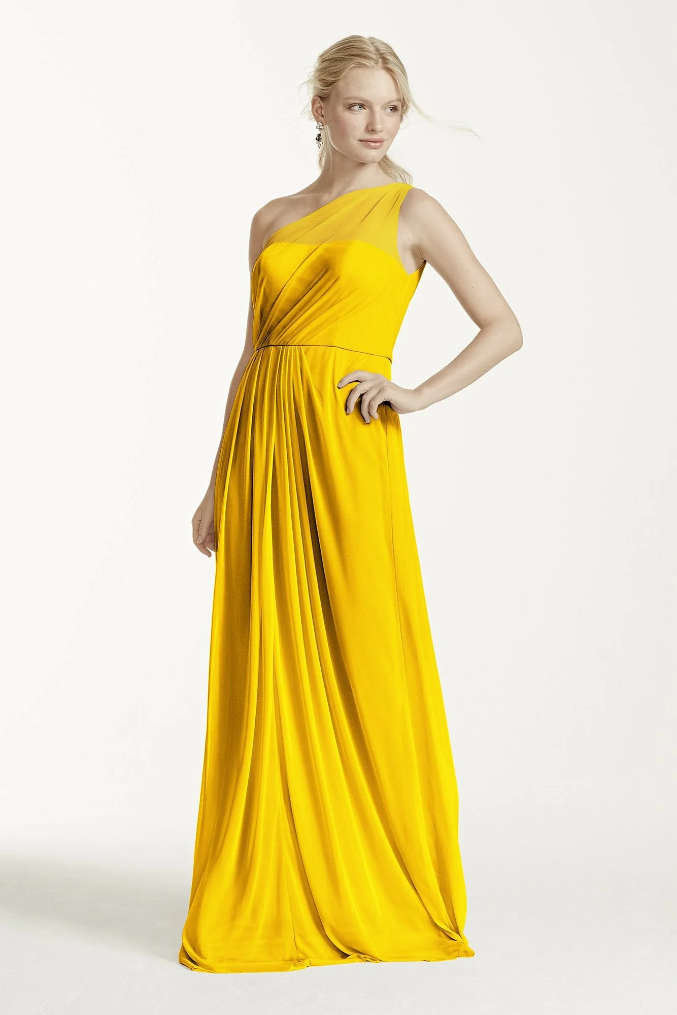 Long Mesh Dress with One Shoulder Neckline - Image 29