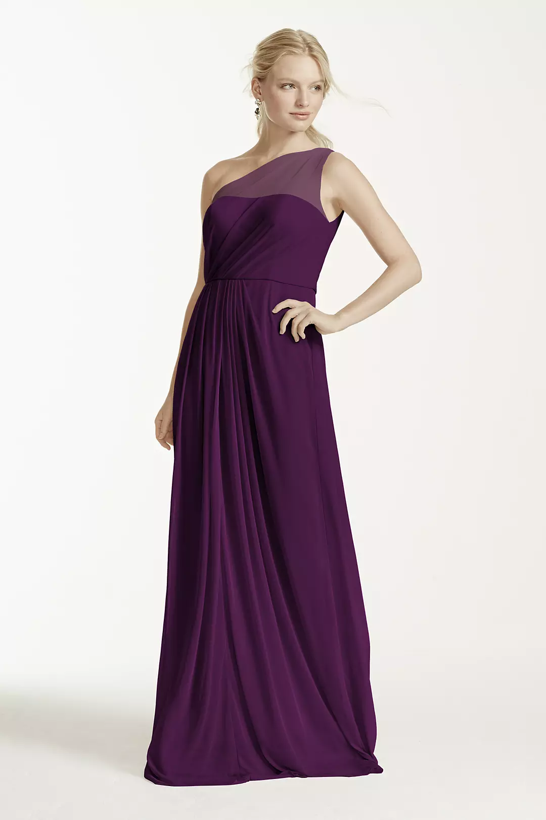 Long Mesh Dress with One Shoulder Neckline - Image 40