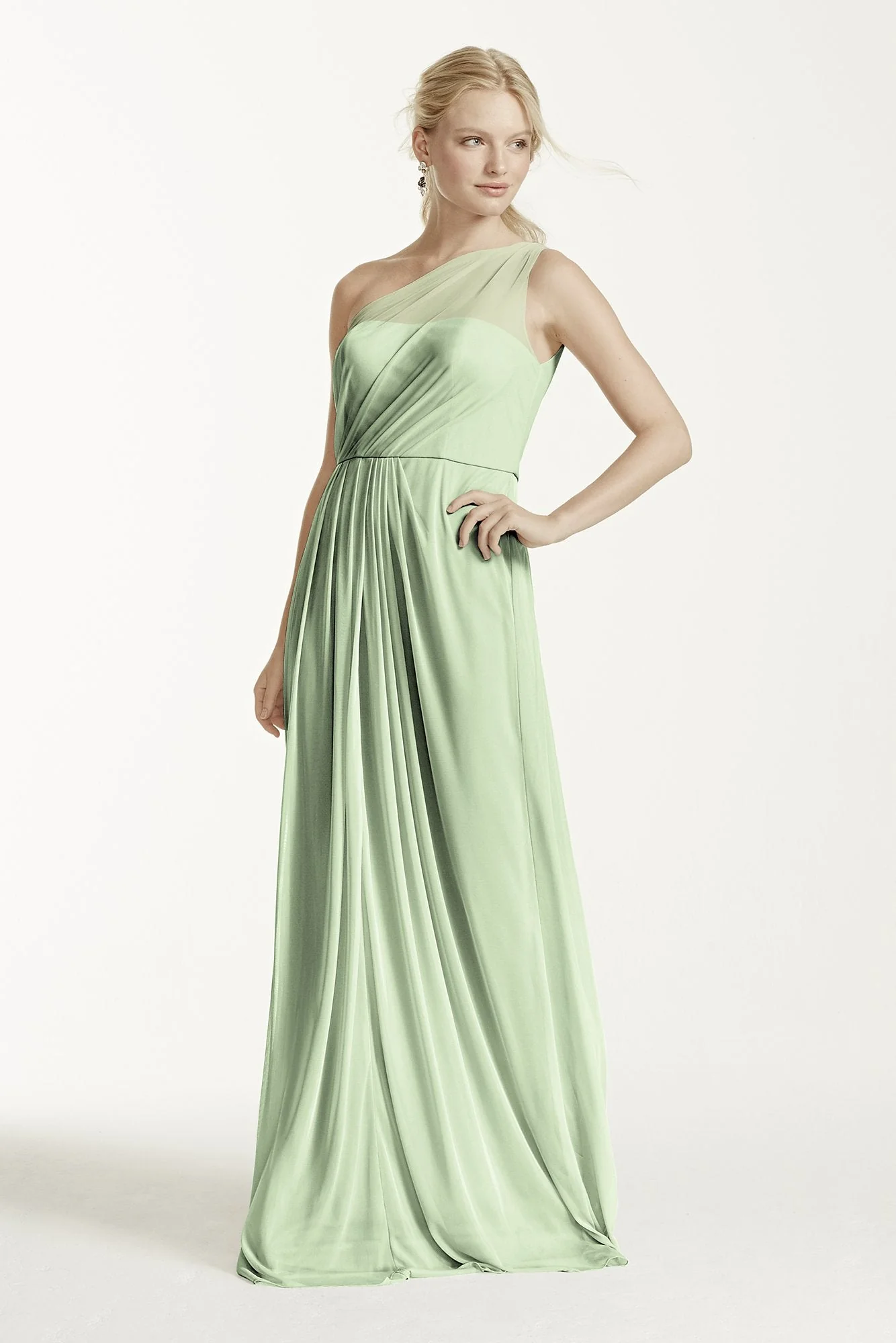 Long Mesh Dress with One Shoulder Neckline - Image 49