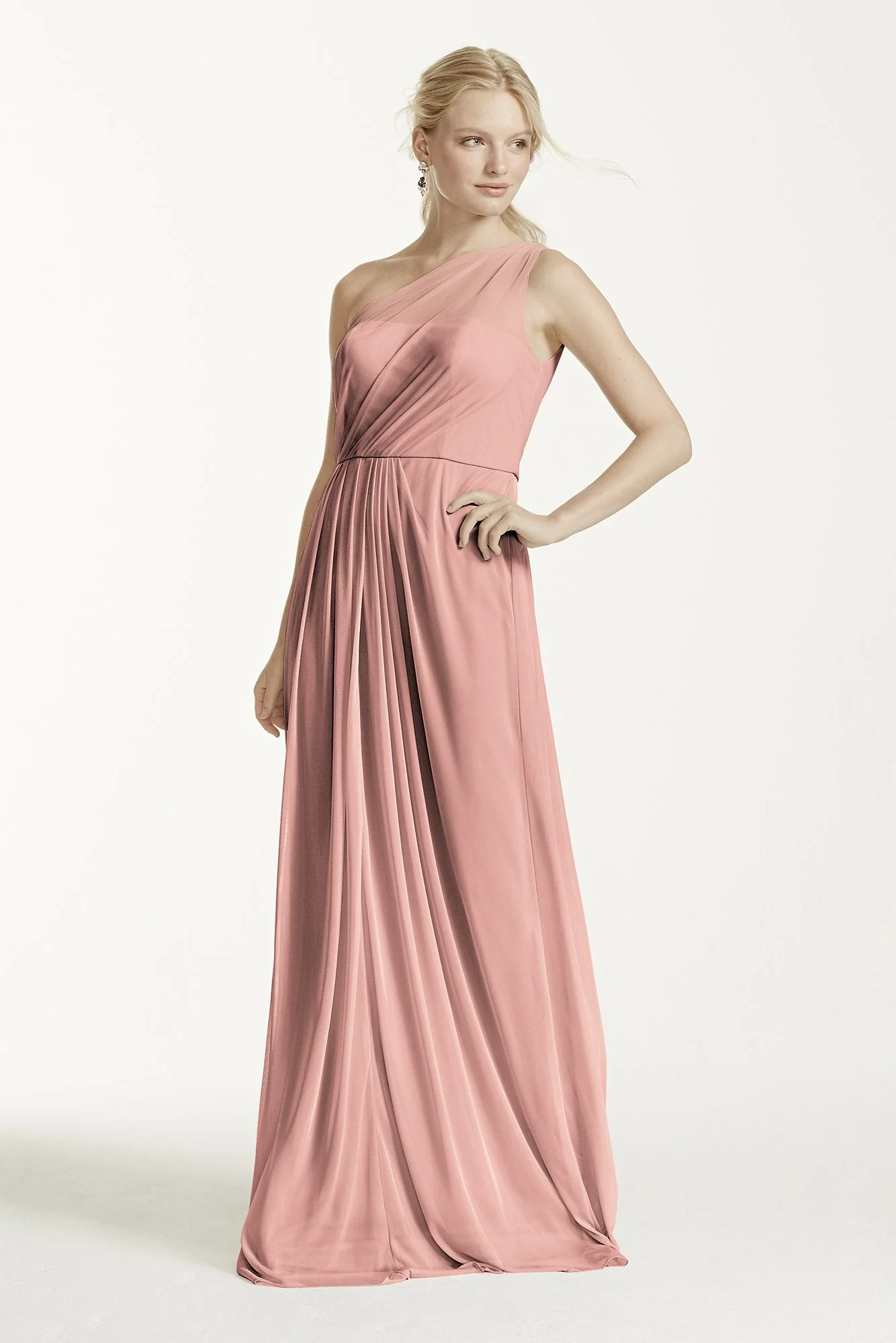 Long Mesh Dress with One Shoulder Neckline - Image 64