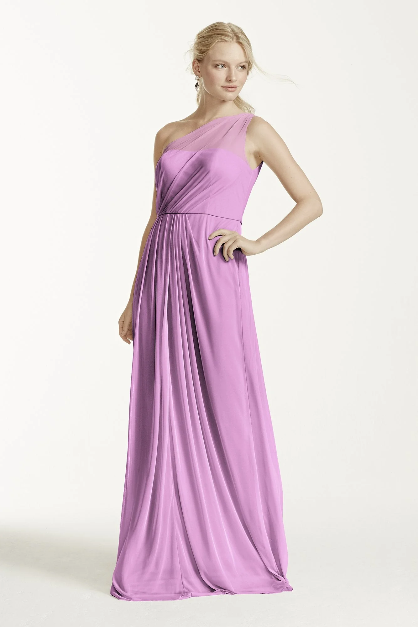 Long Mesh Dress with One Shoulder Neckline - Image 69