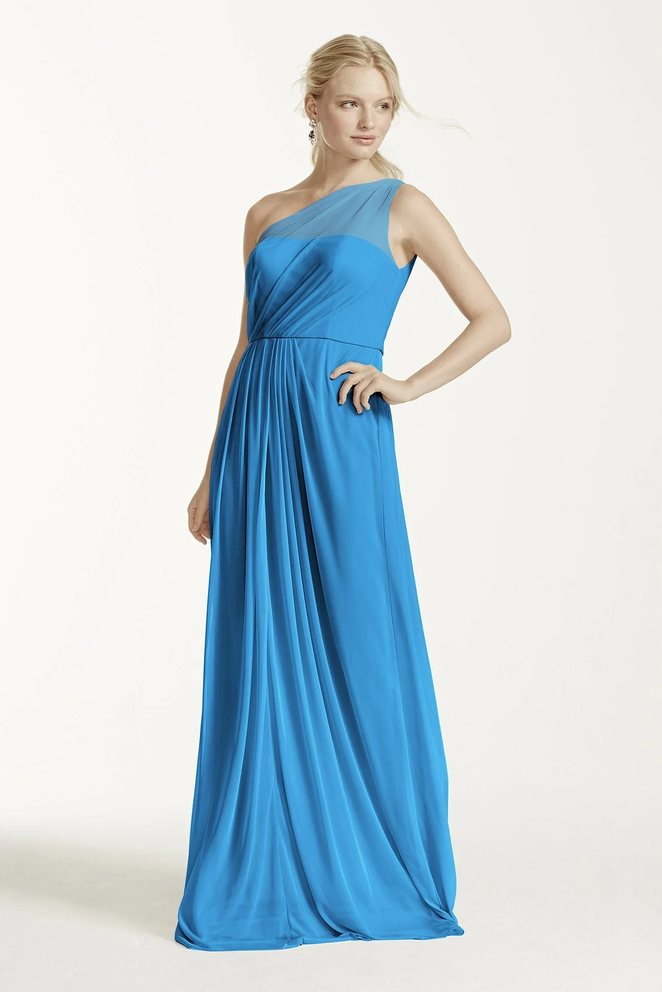 Long Mesh Dress with One Shoulder Neckline - Image 7