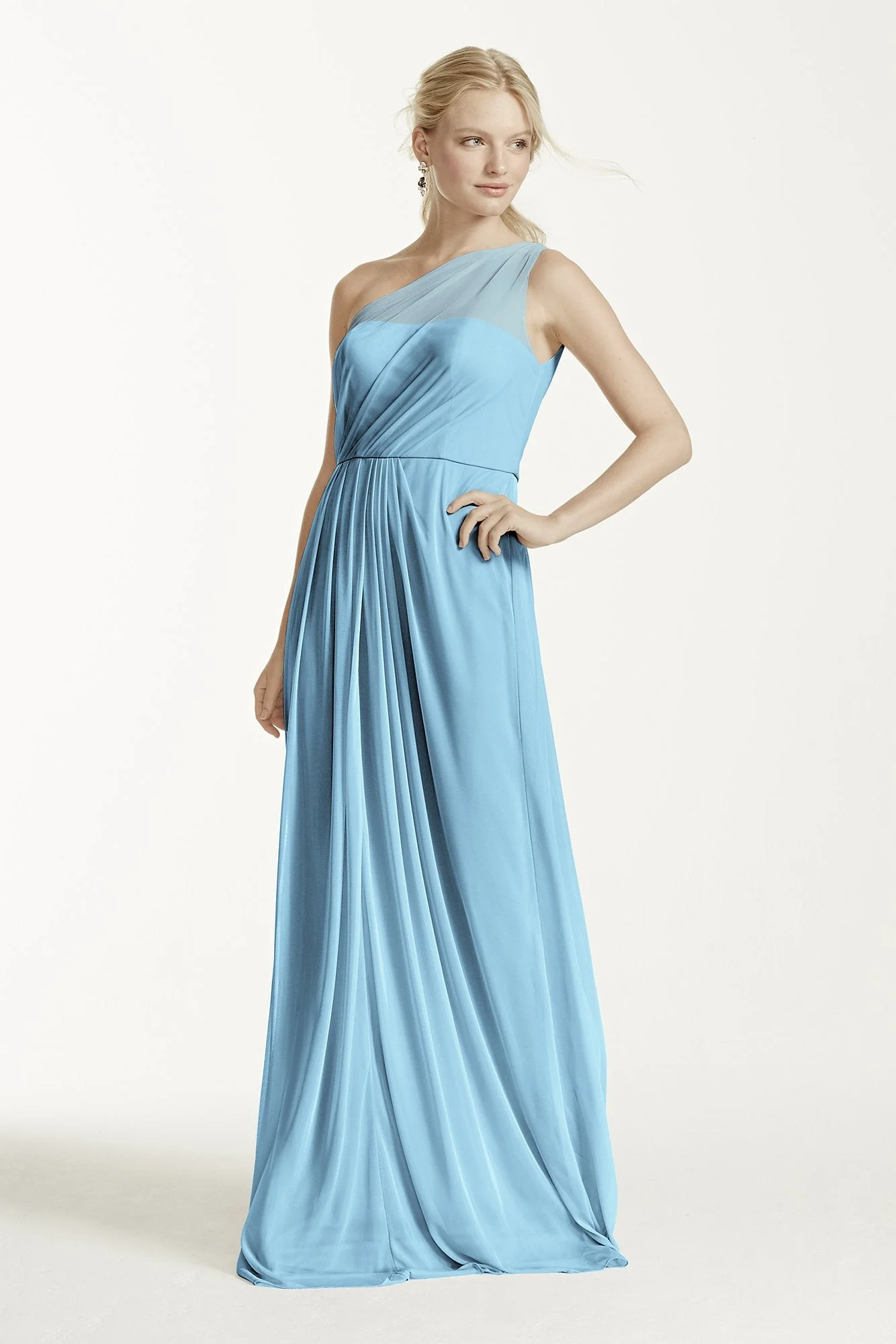 Long Mesh Dress with One Shoulder Neckline - Image 74