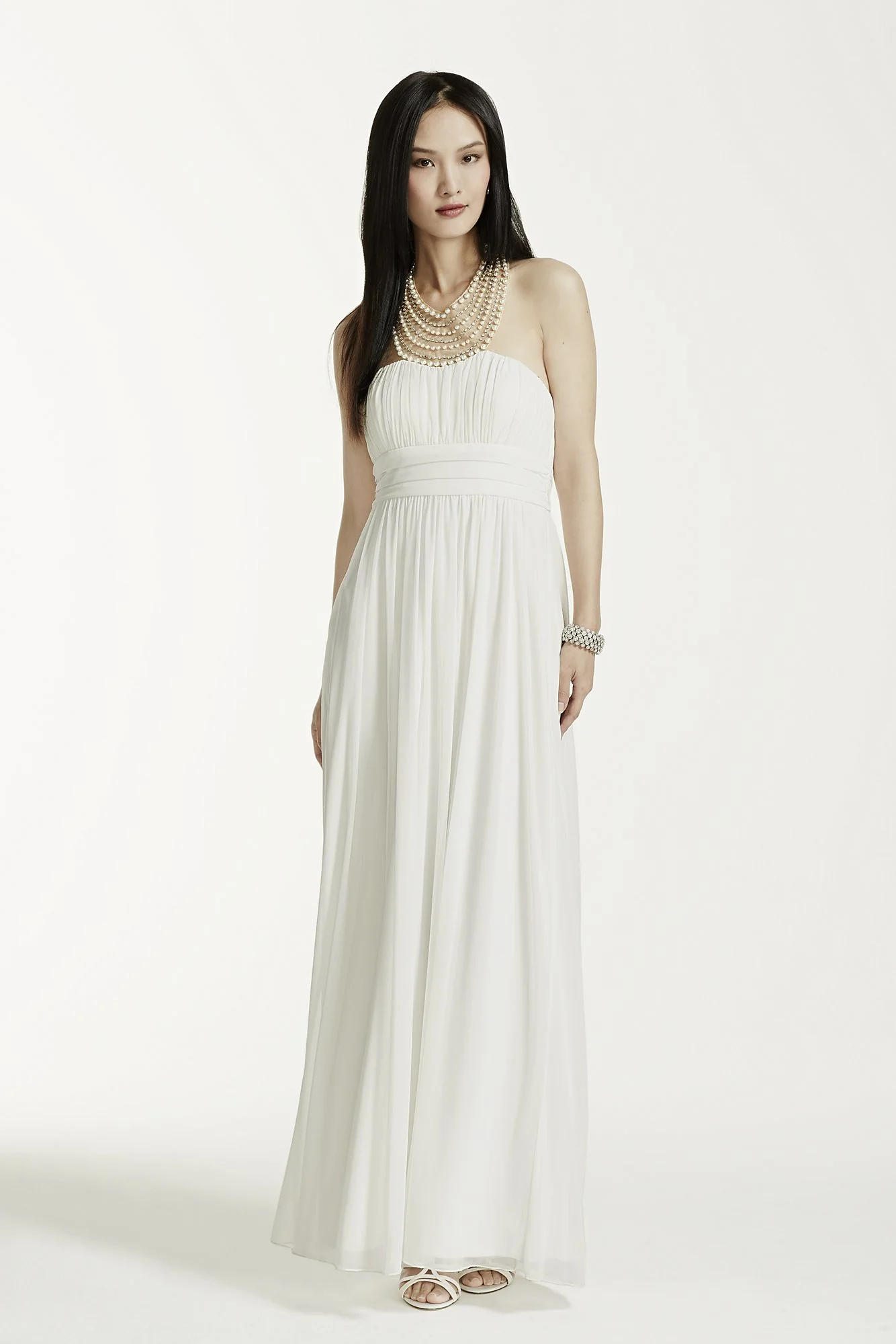 Long Mesh Dress with Pearl Necklace Detail - Image 2