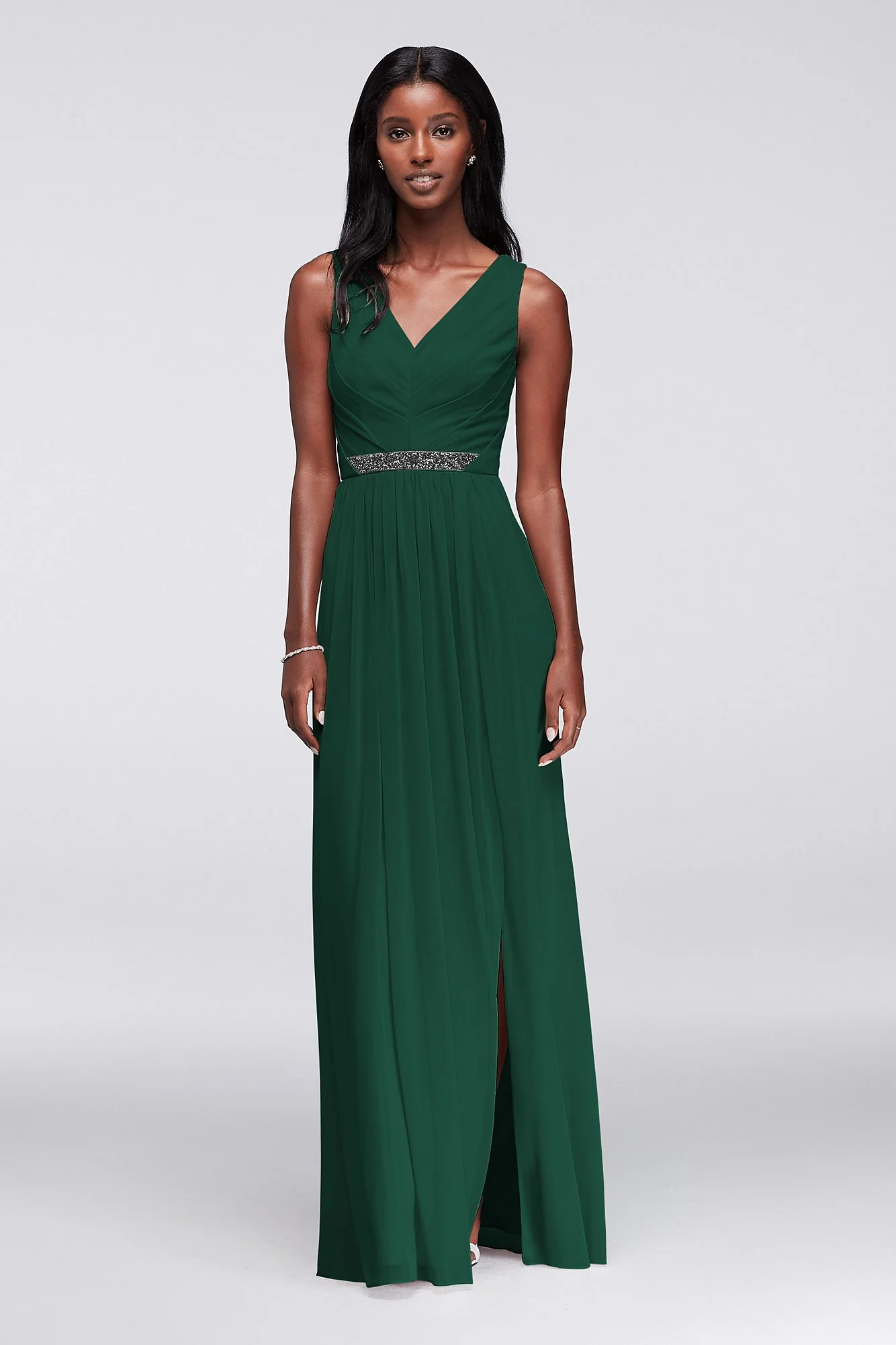 Long Mesh Dress with V-Neck and Beaded Waistband - Image 17