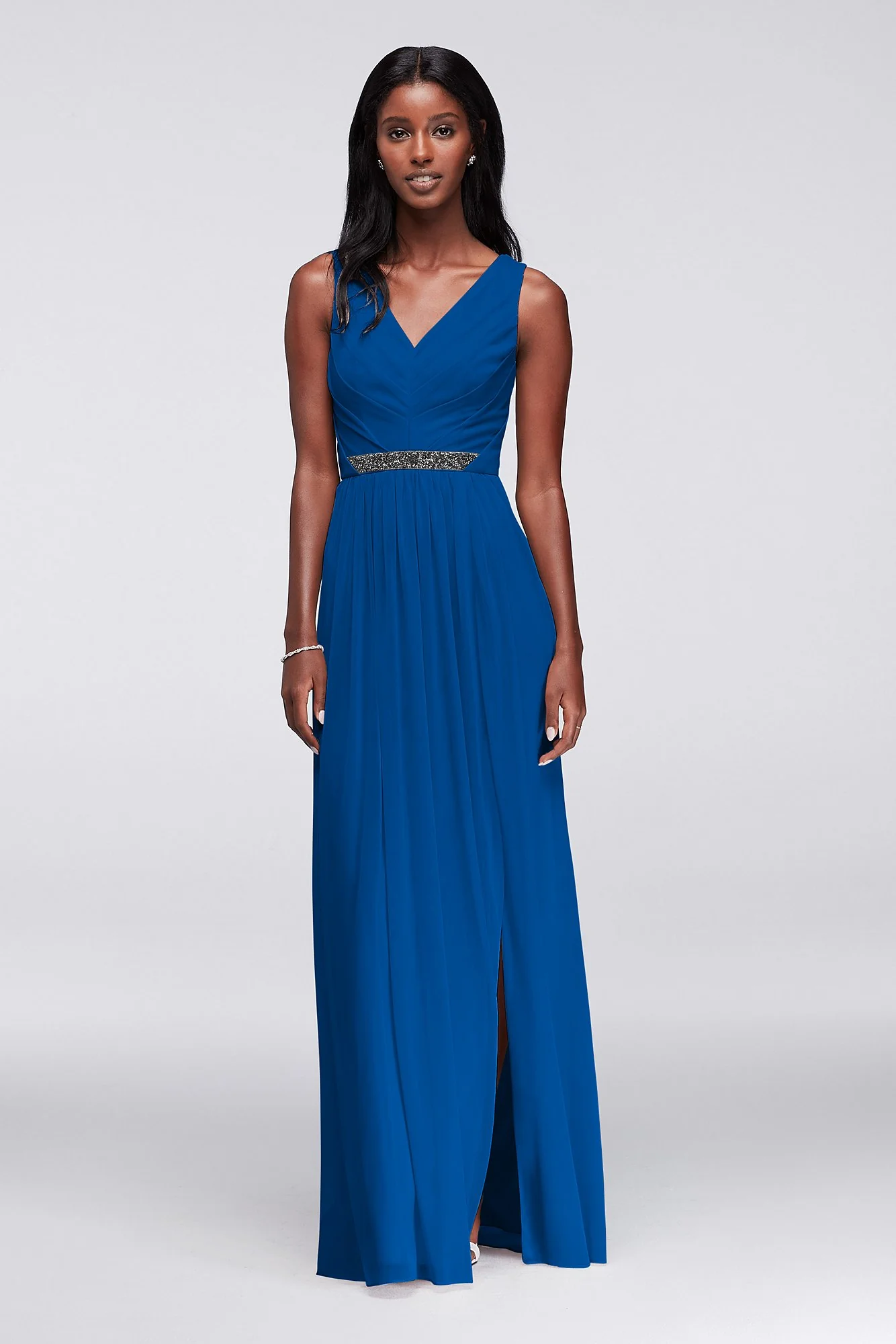 Long Mesh Dress with V-Neck and Beaded Waistband - Image 68