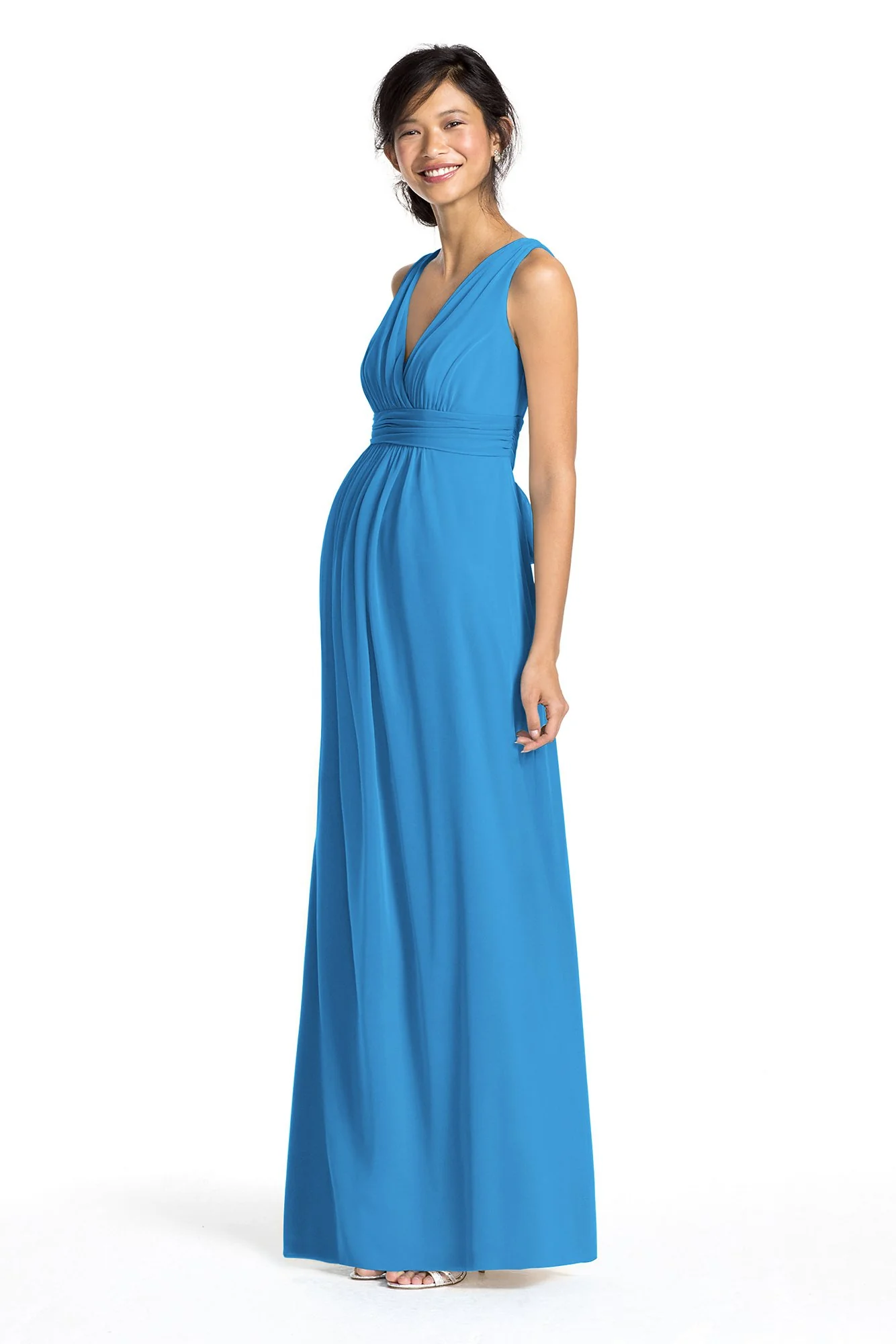 Long Mesh Empire Maternity Dress with Sash - Image 2
