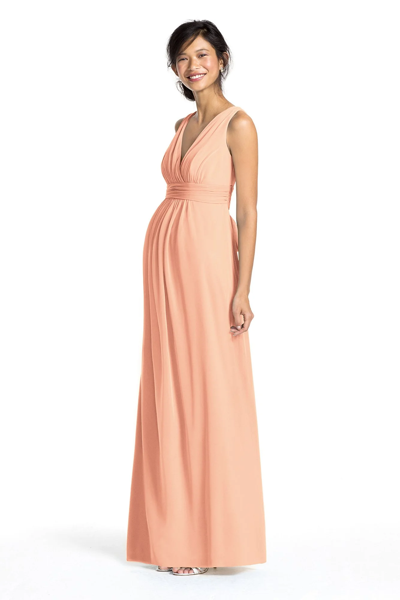 Long Mesh Empire Maternity Dress with Sash - Image 32