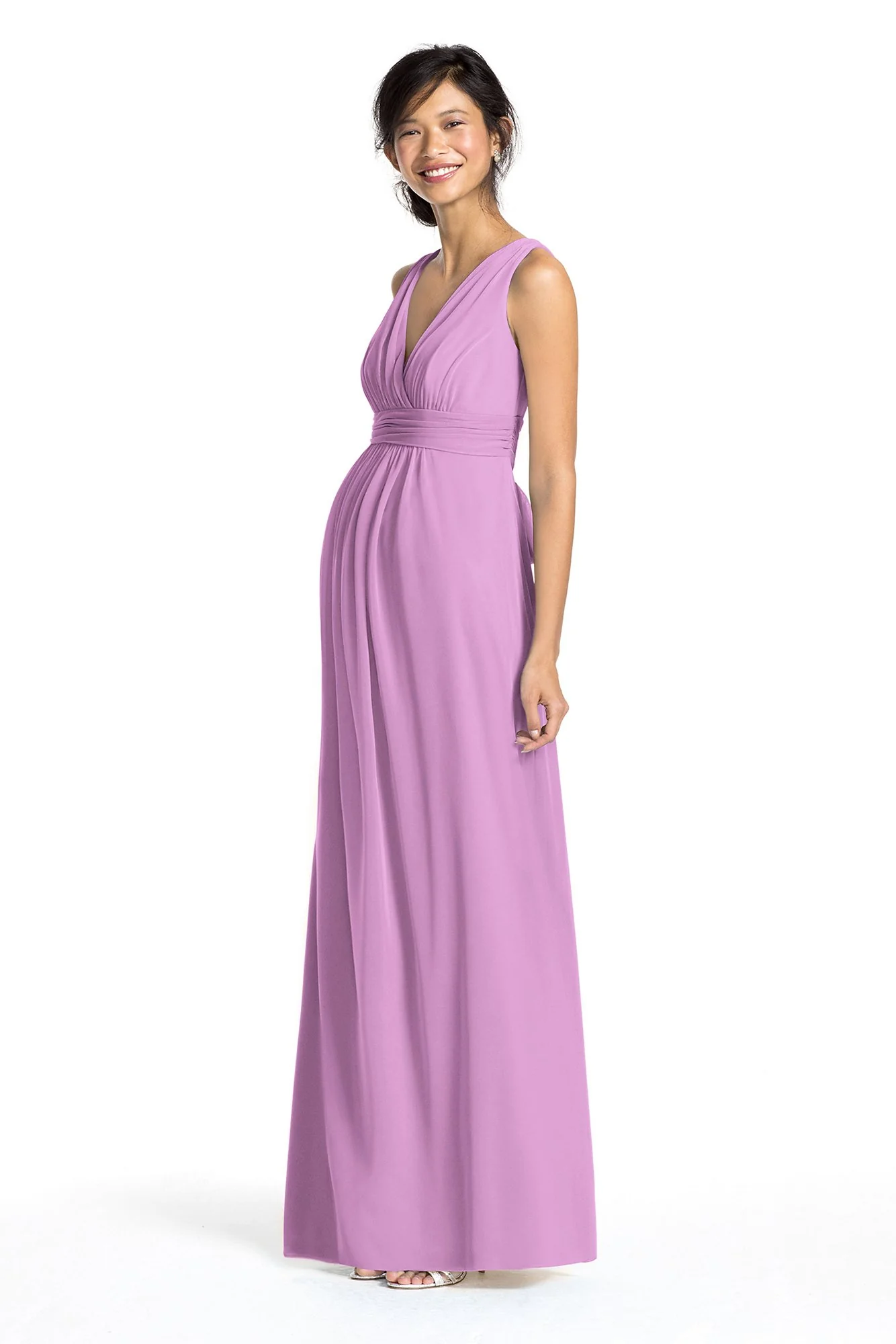Long Mesh Empire Maternity Dress with Sash - Image 35