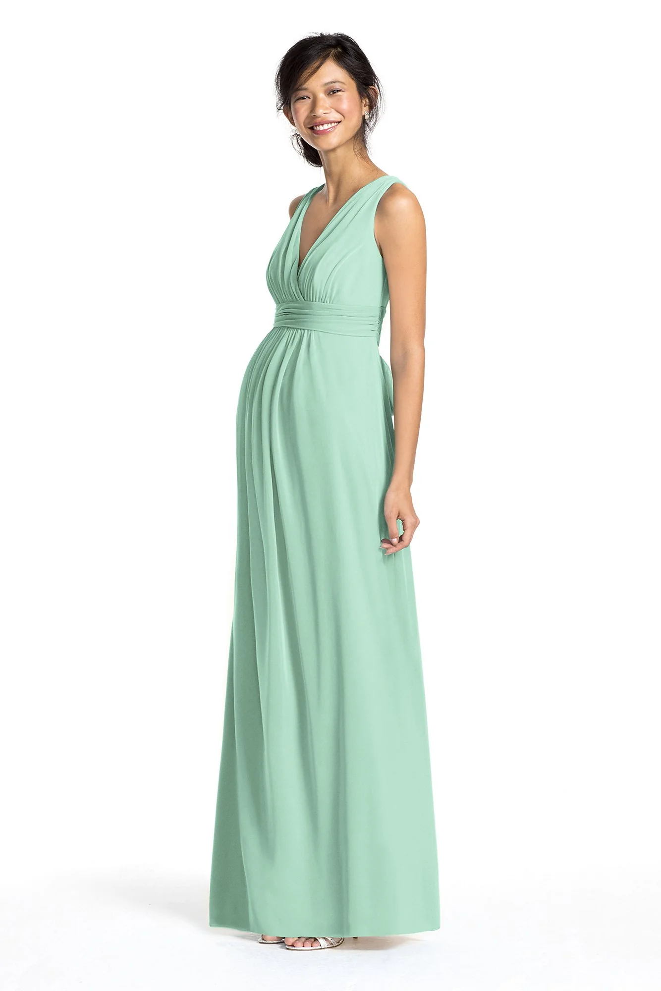 Long Mesh Empire Maternity Dress with Sash - Image 38
