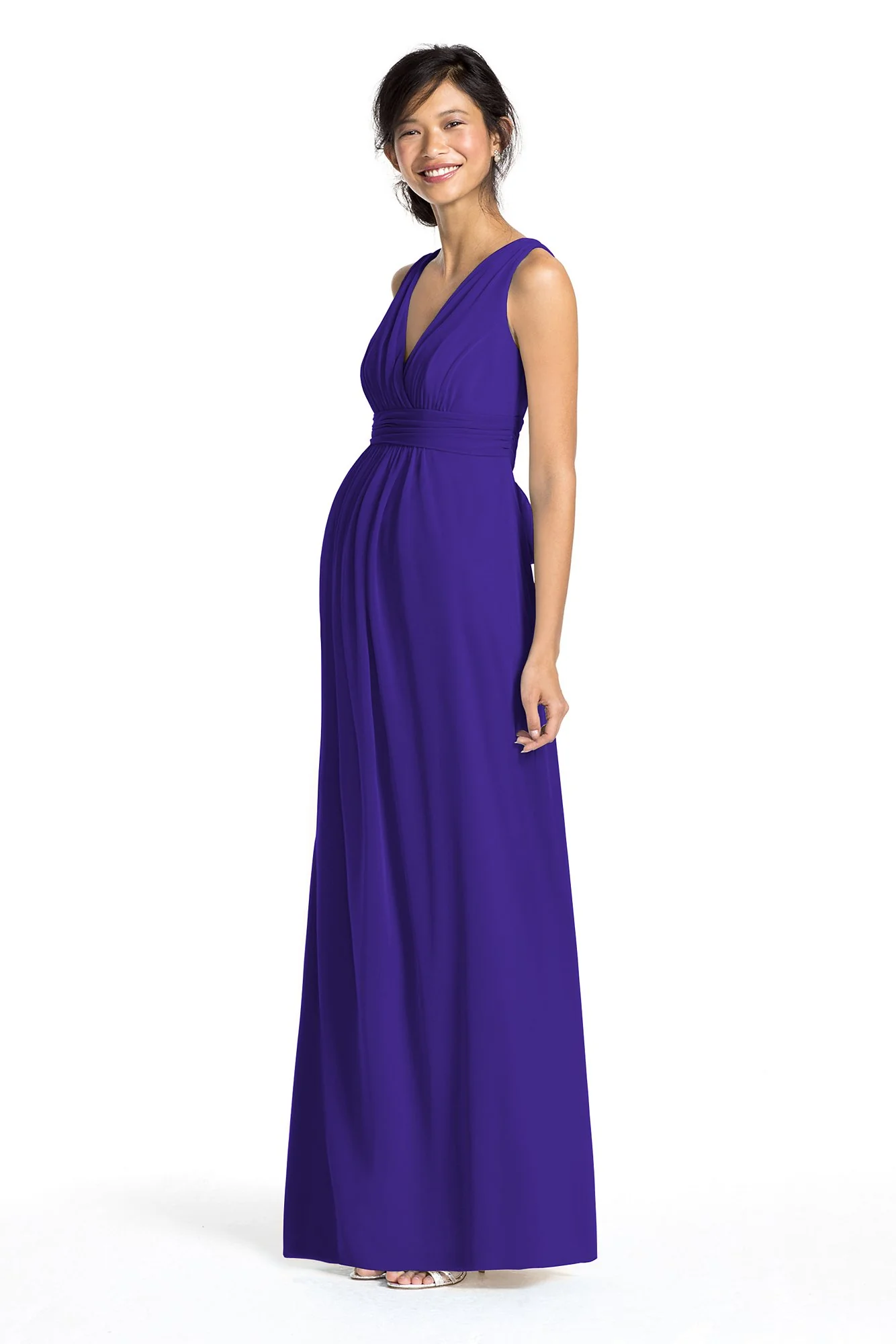 Long Mesh Empire Maternity Dress with Sash - Image 42