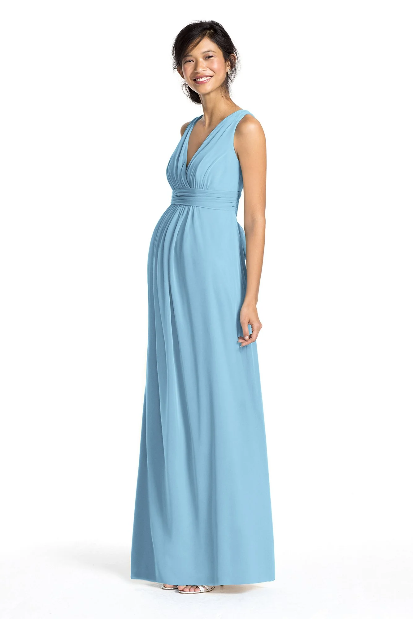 Long Mesh Empire Maternity Dress with Sash - Image 7