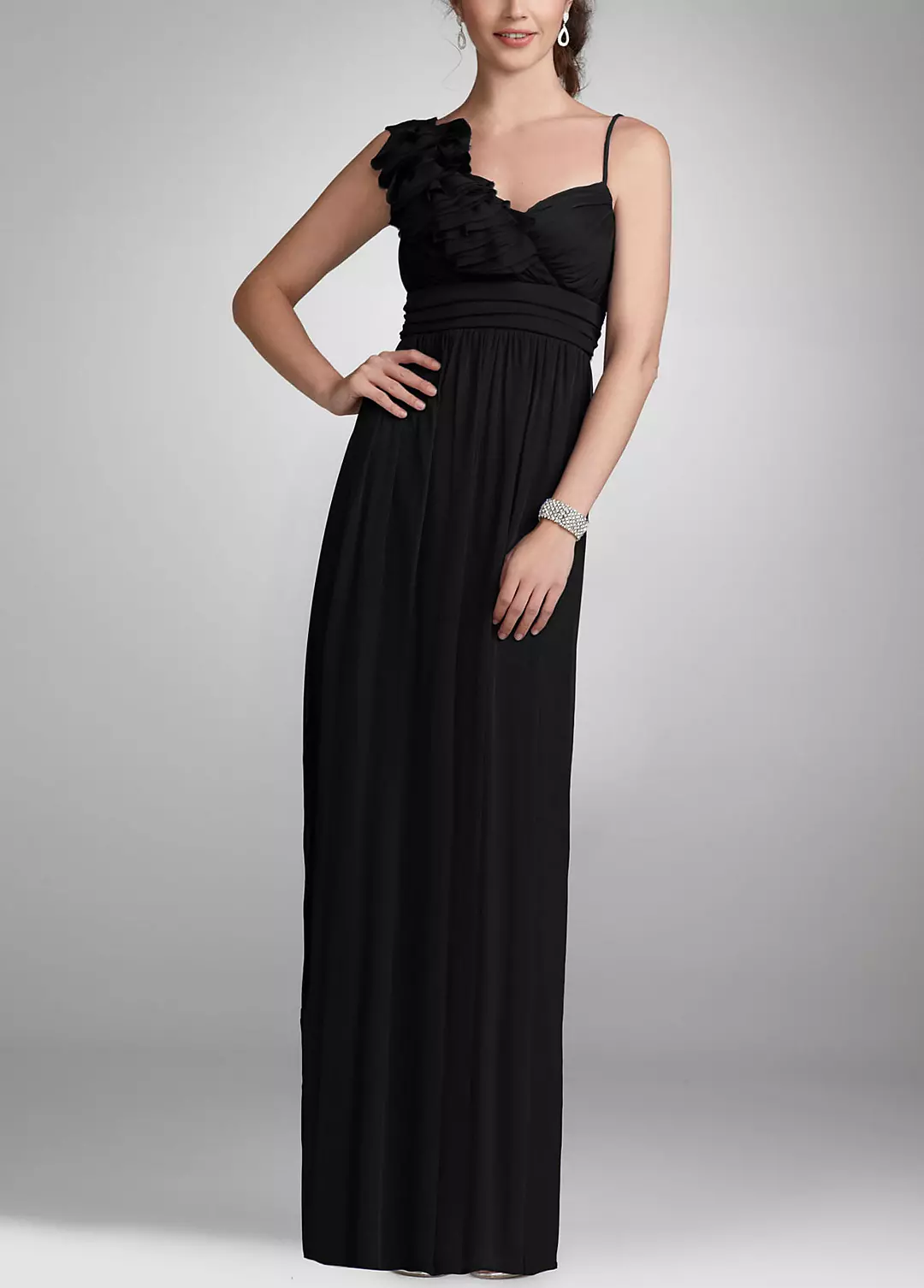 Long Mesh Evening Dress with 3D Floral Detail - Image 3