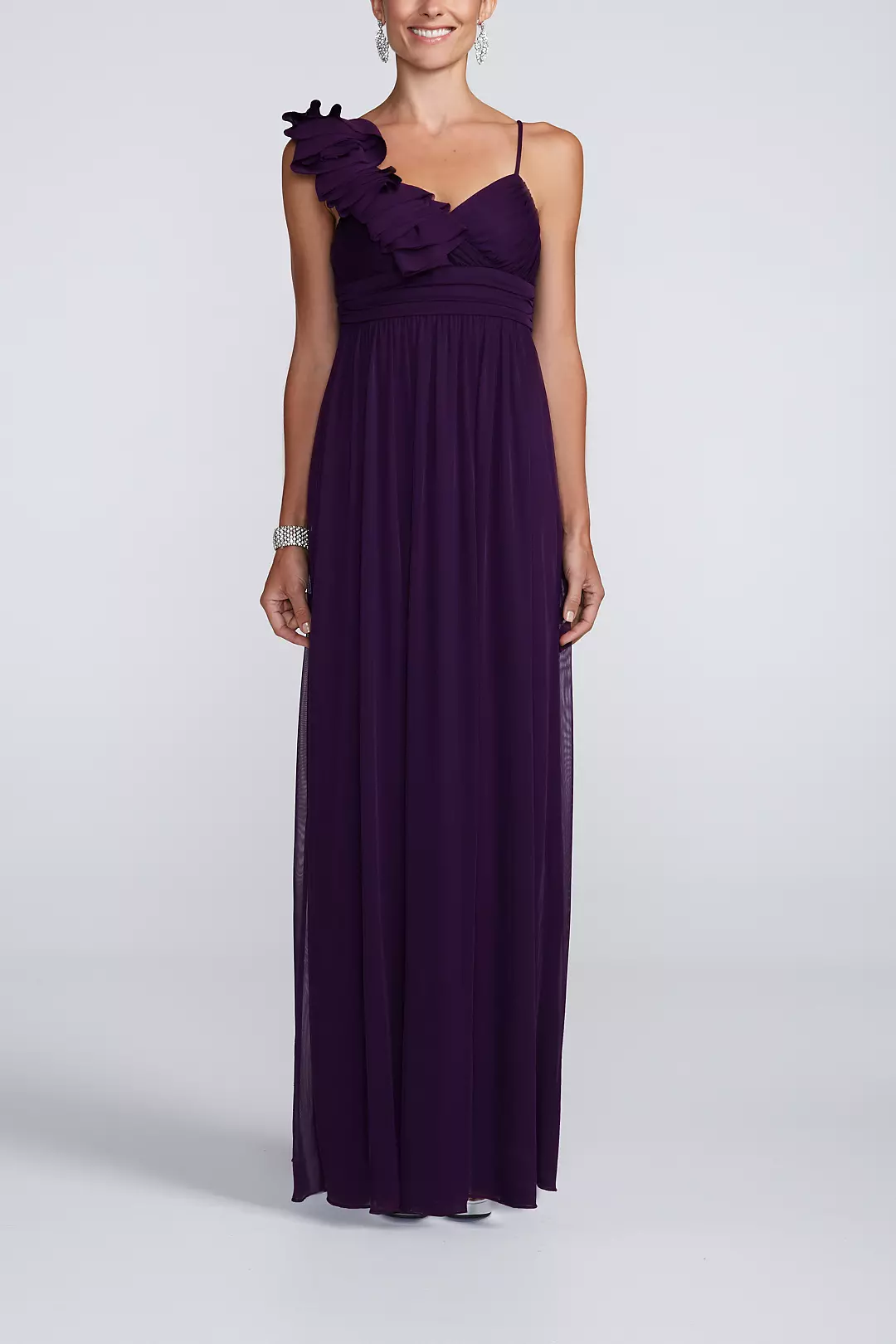 Long Mesh Evening Dress with 3D Floral Detail - Image 6