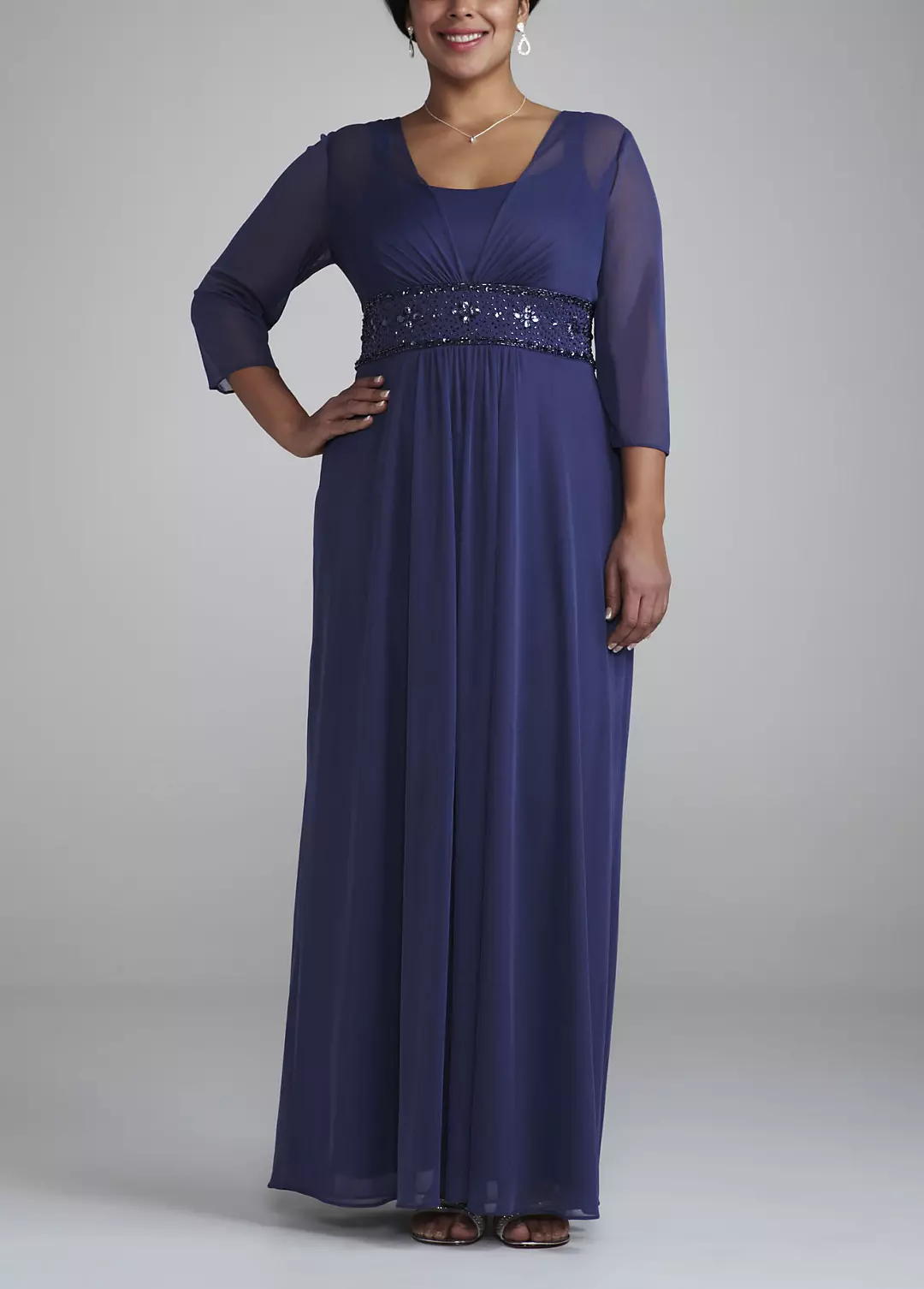 Long Mesh Illusion Dress with Beaded Waist - Image 4