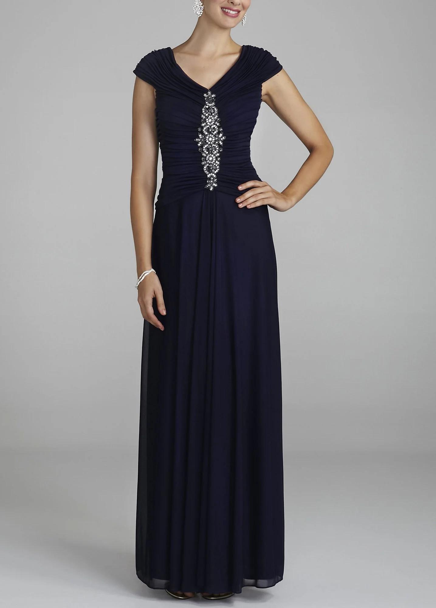 Long Mesh Portrait Collar Dress with Beaded Detail