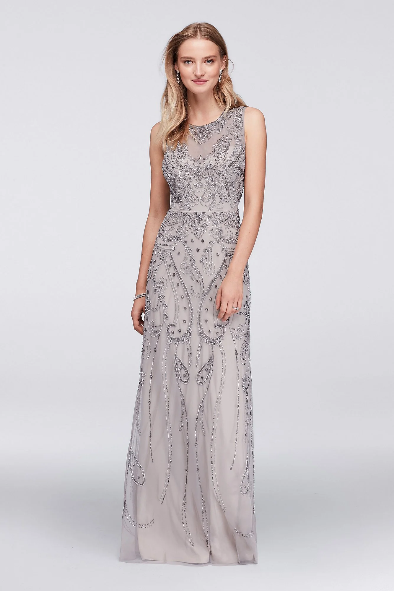 Long Mesh Tank Dress with Allover Beading - Image 2