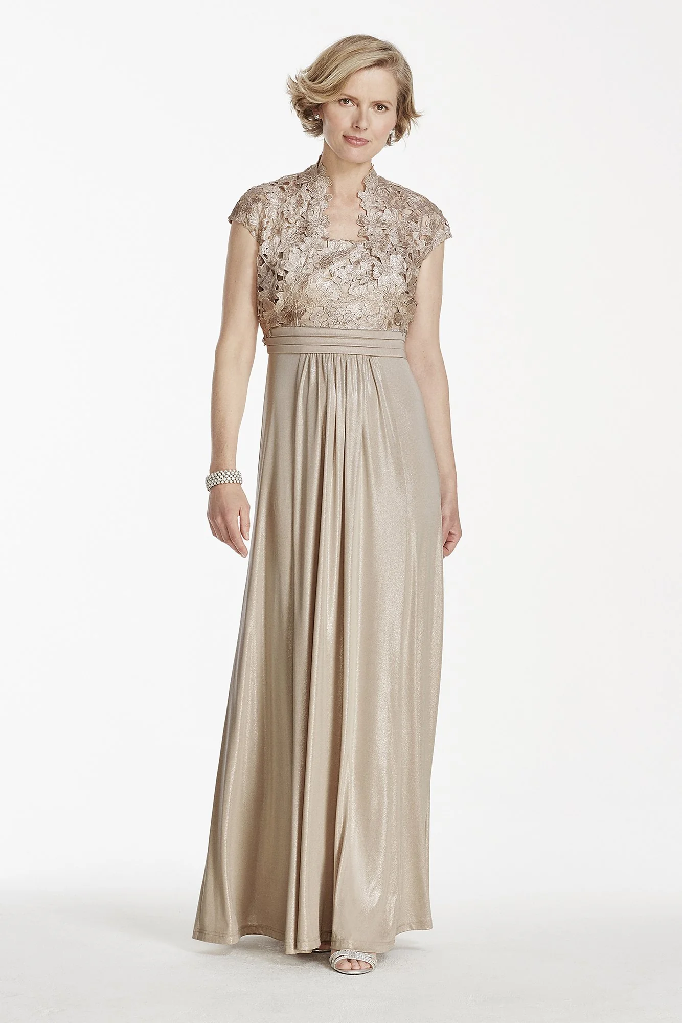 Long Metallic Lace Jacket Dress - Image 2