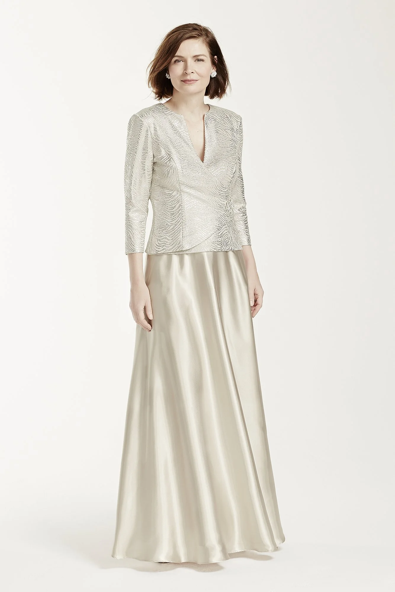 Long Mock Two Piece Dress with 3/4 Sleeve Jacket - Image 2