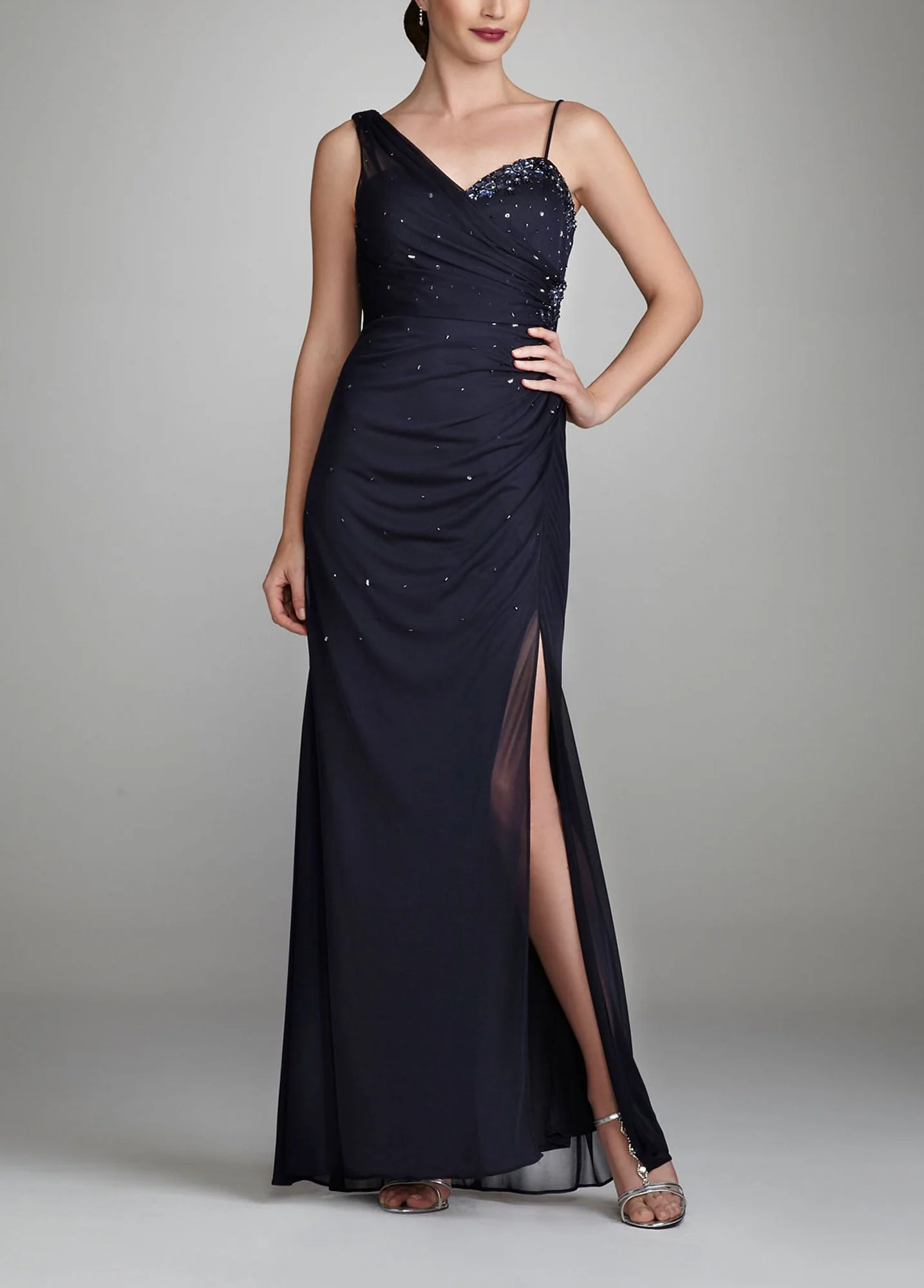 Long One Shoulder Beaded Jersey Dress - Image 2
