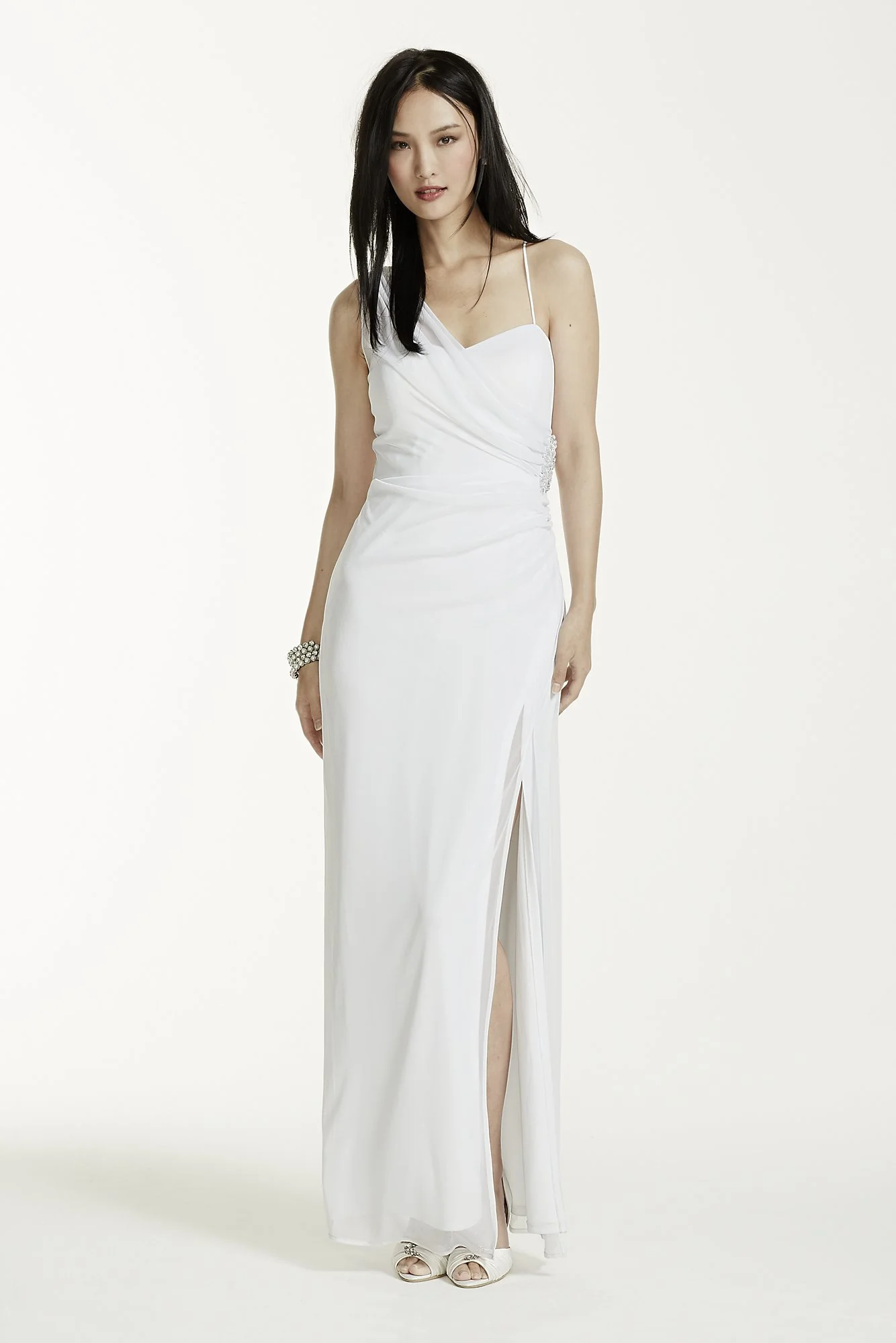 Long One Shoulder Sheer Matte Jersey Dress