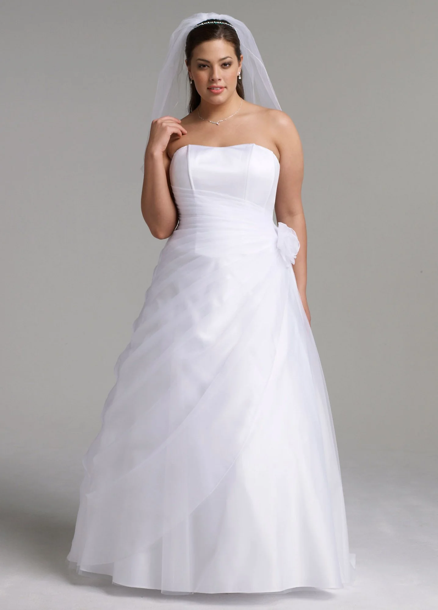 Long Organza Gown with Flower Detail at Waist