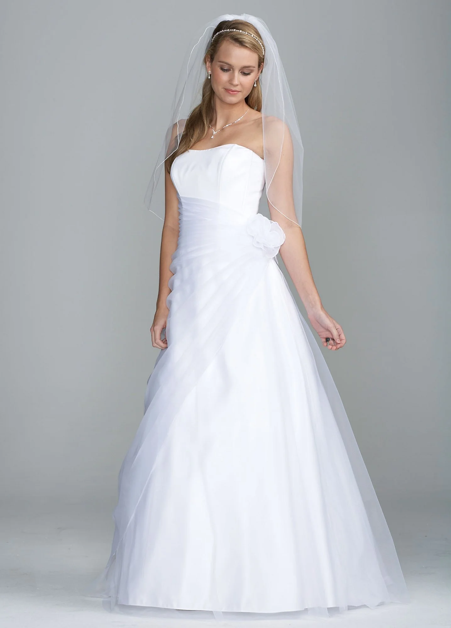 Long Organza Gown with Flower Detail at Waist - Image 2