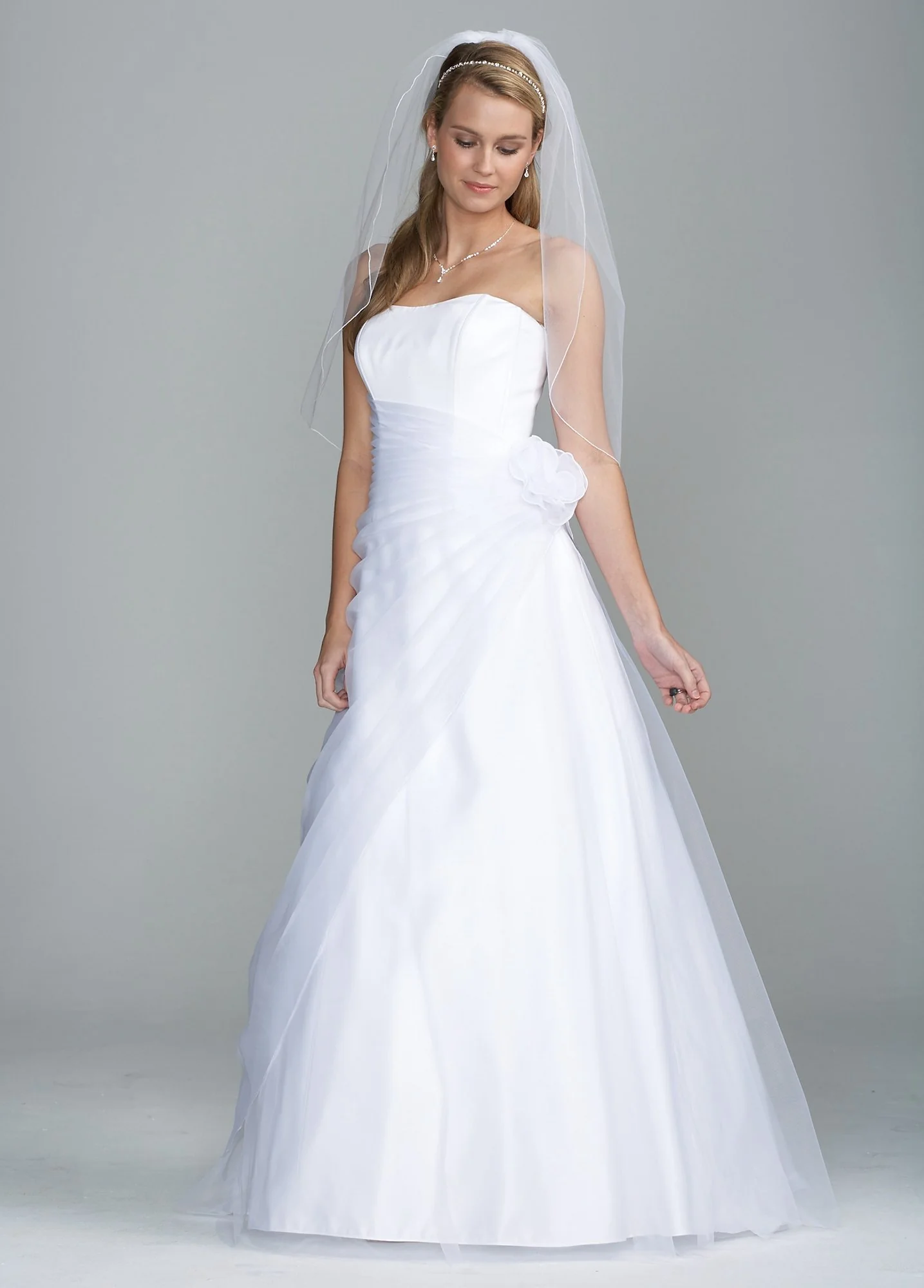Long Organza Gown with Flower Detail at Waist
