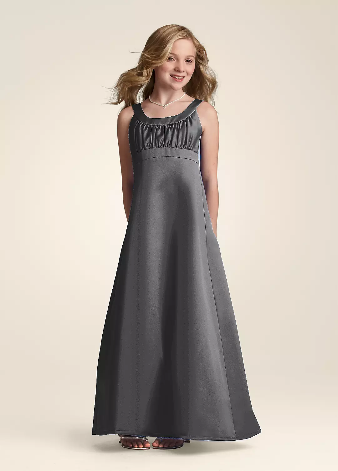 Long Satin Dress with Pleating at Bust - Image 16