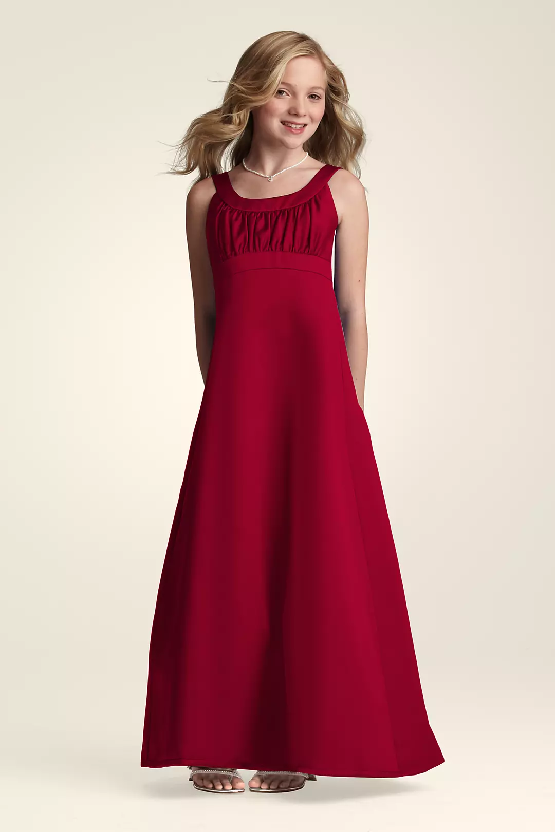 Long Satin Dress with Pleating at Bust - Image 3
