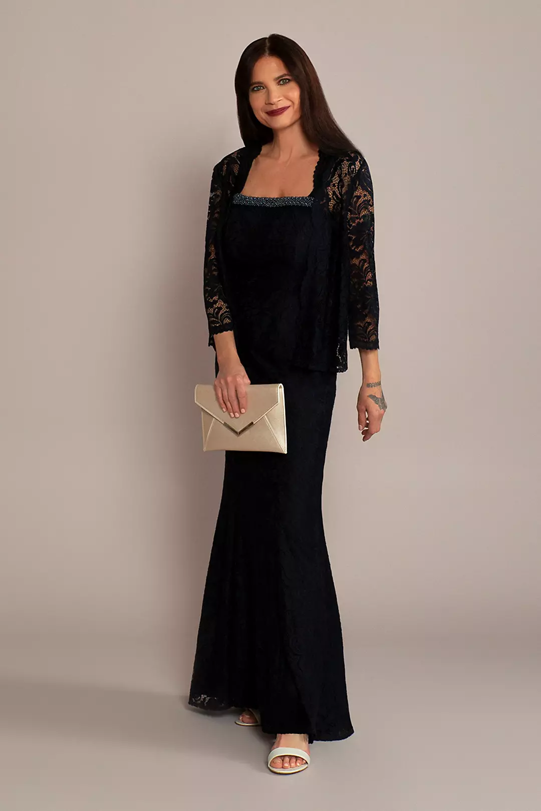 Long Scoopneck Lace Sheath Tank Dress and Jacket - Image 8