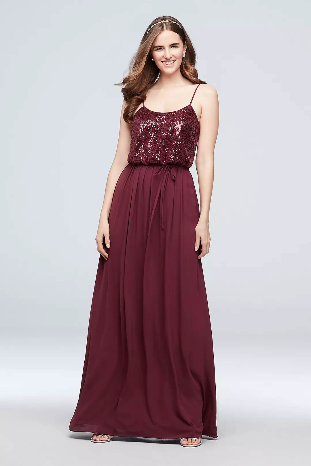 Long Sequin Blouson Bridesmaid Dress - Image 4