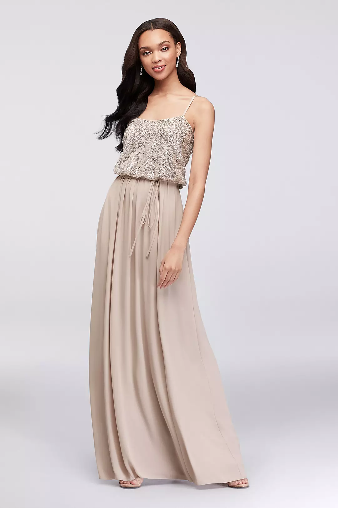 Long Sequin Blouson Bridesmaid Dress - Image 8