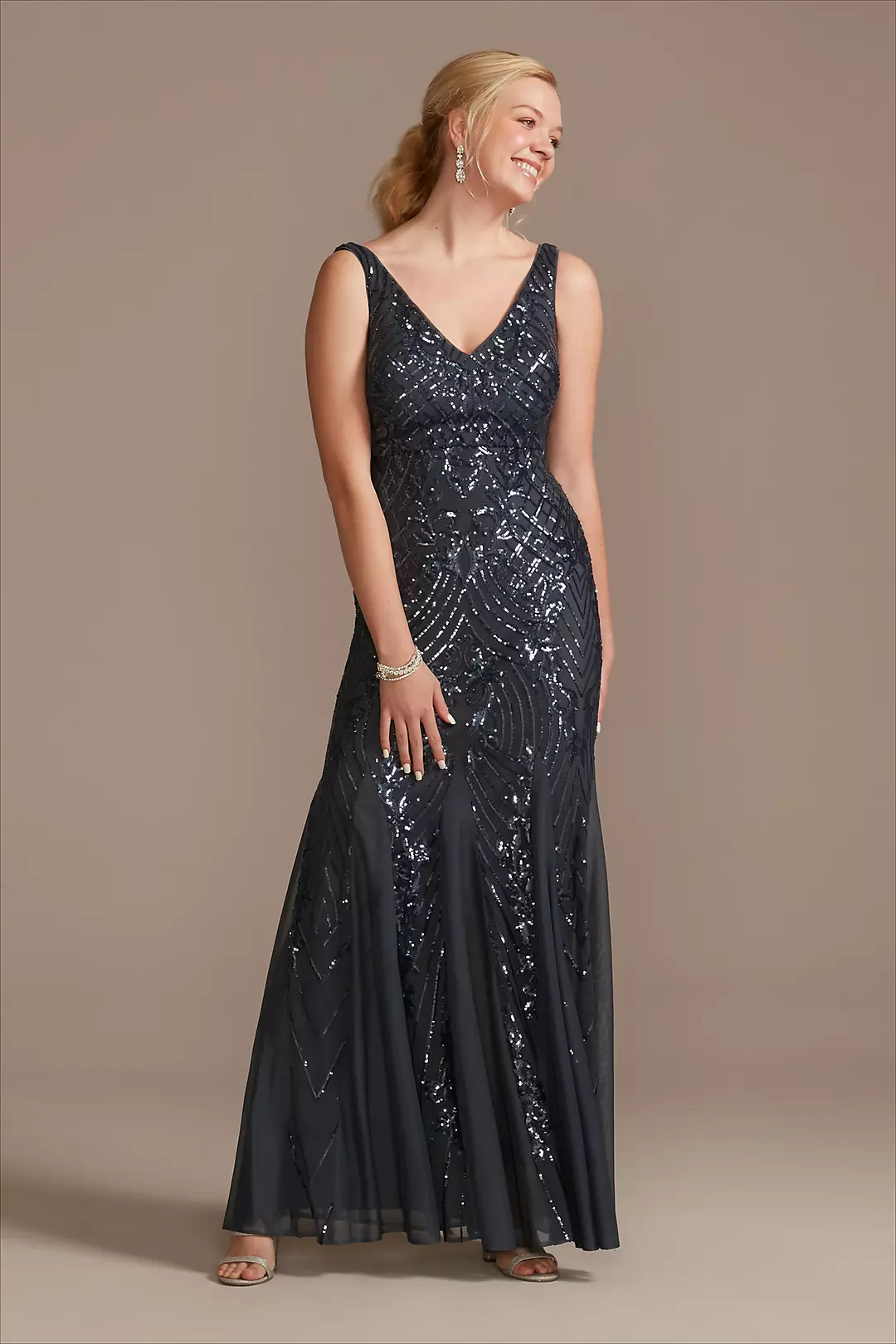Long Sequin V-Neck Sheath Tank Dress - Image 4