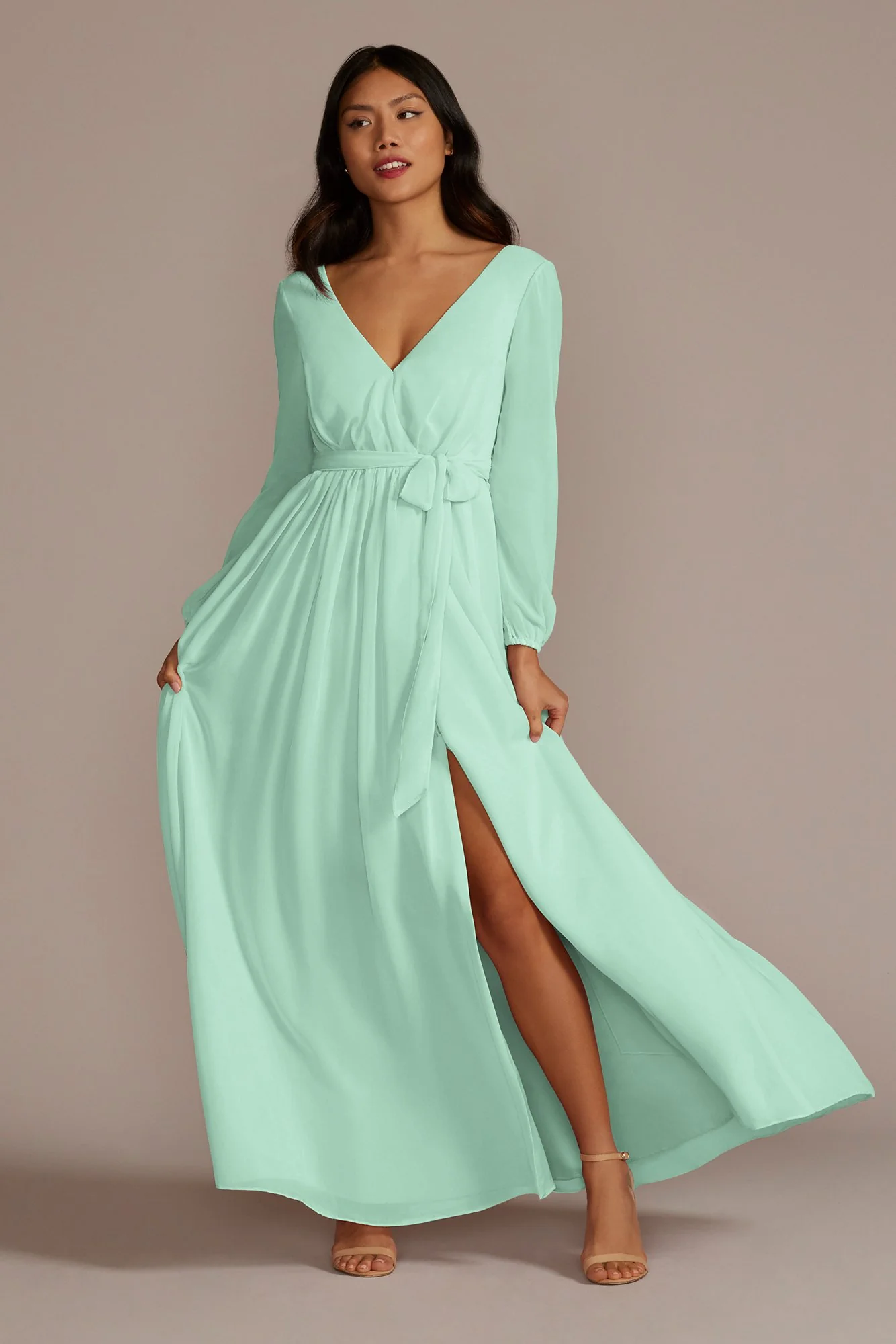 Long Sleeve Chiffon Dress with Slit - Image 10
