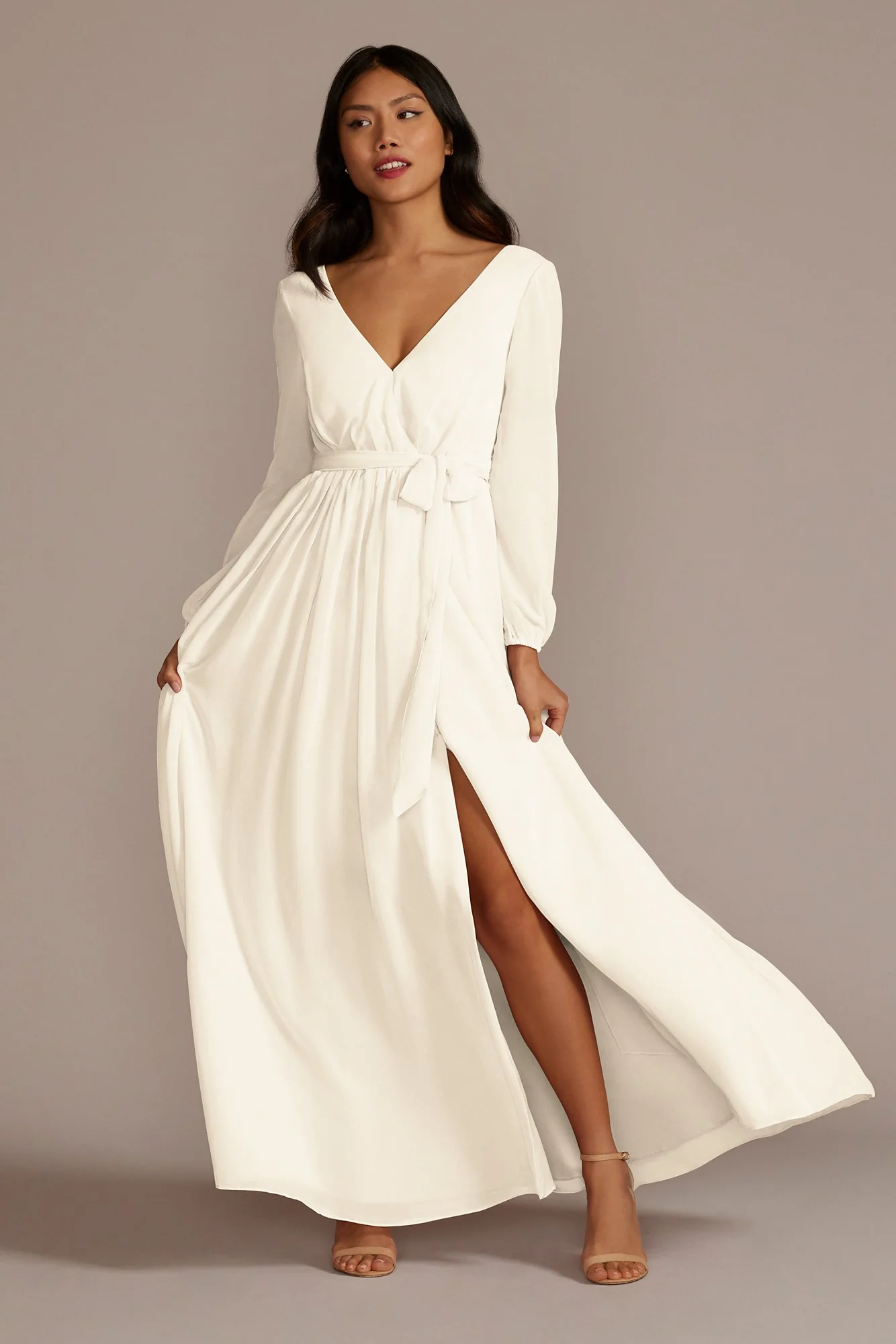 Long Sleeve Chiffon Dress with Slit - Image 105