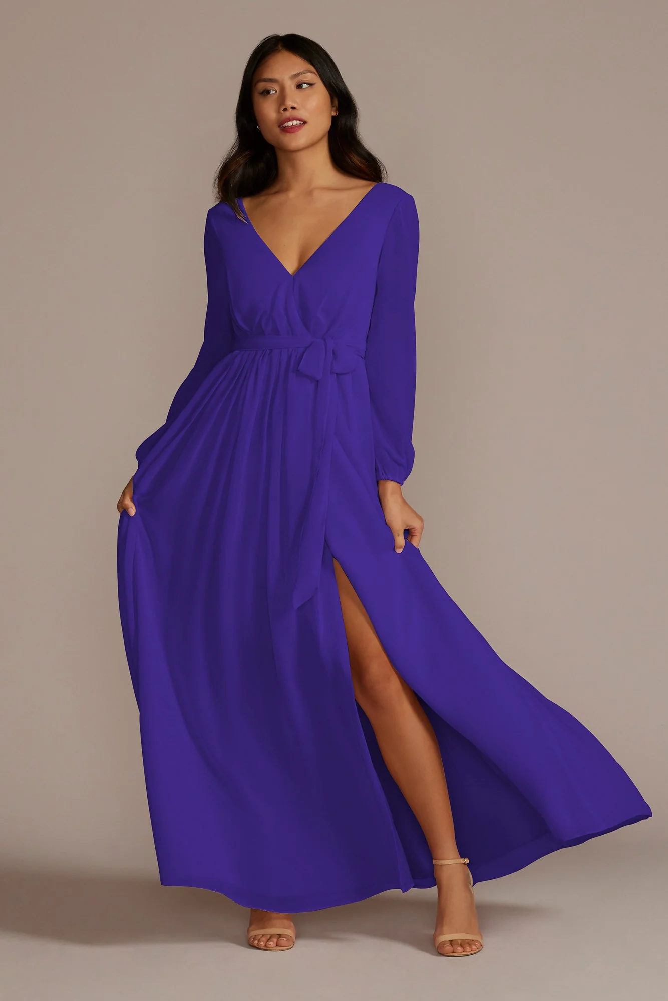 Long Sleeve Chiffon Dress with Slit - Image 20