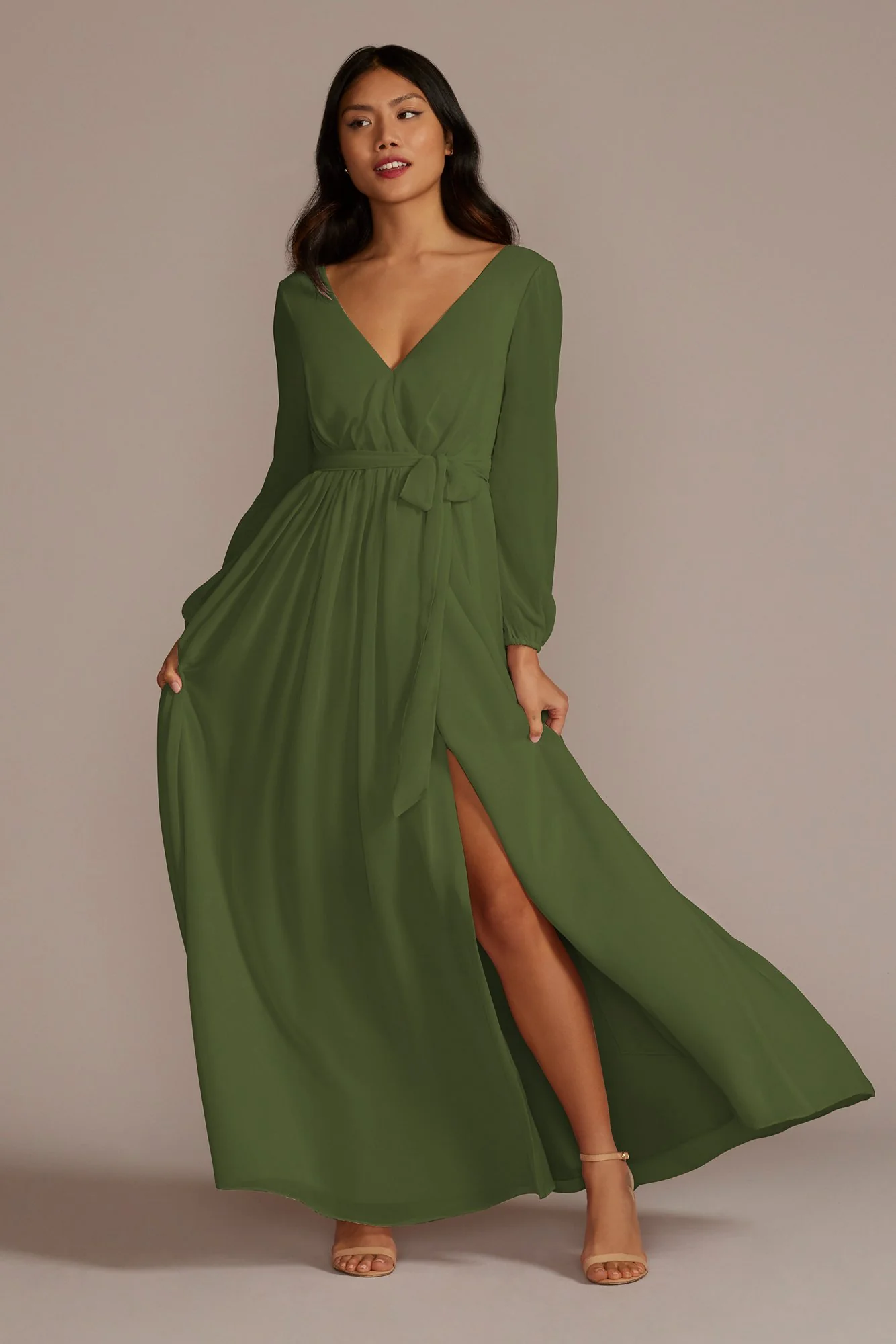 Long Sleeve Chiffon Dress with Slit - Image 25