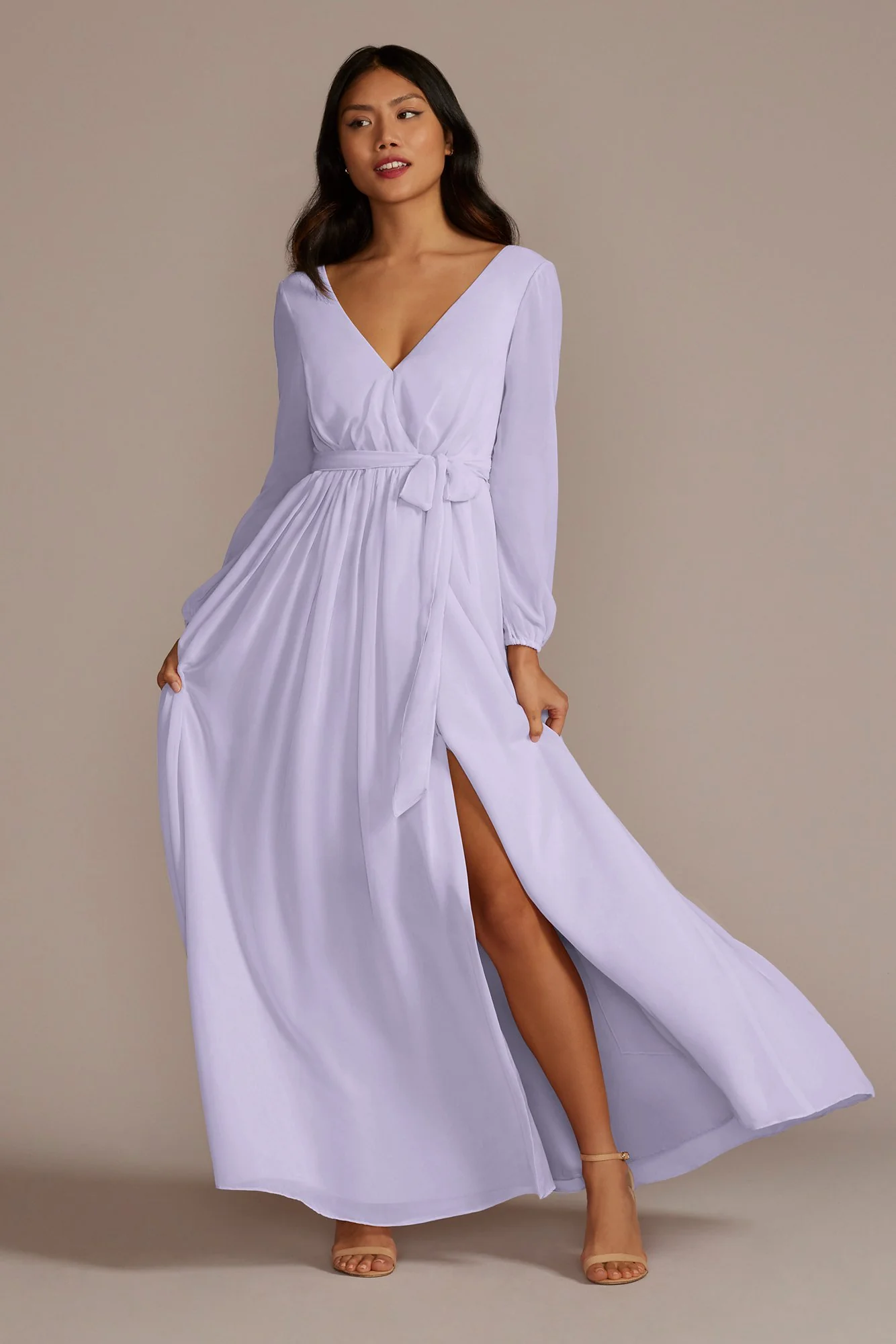 Long Sleeve Chiffon Dress with Slit - Image 30