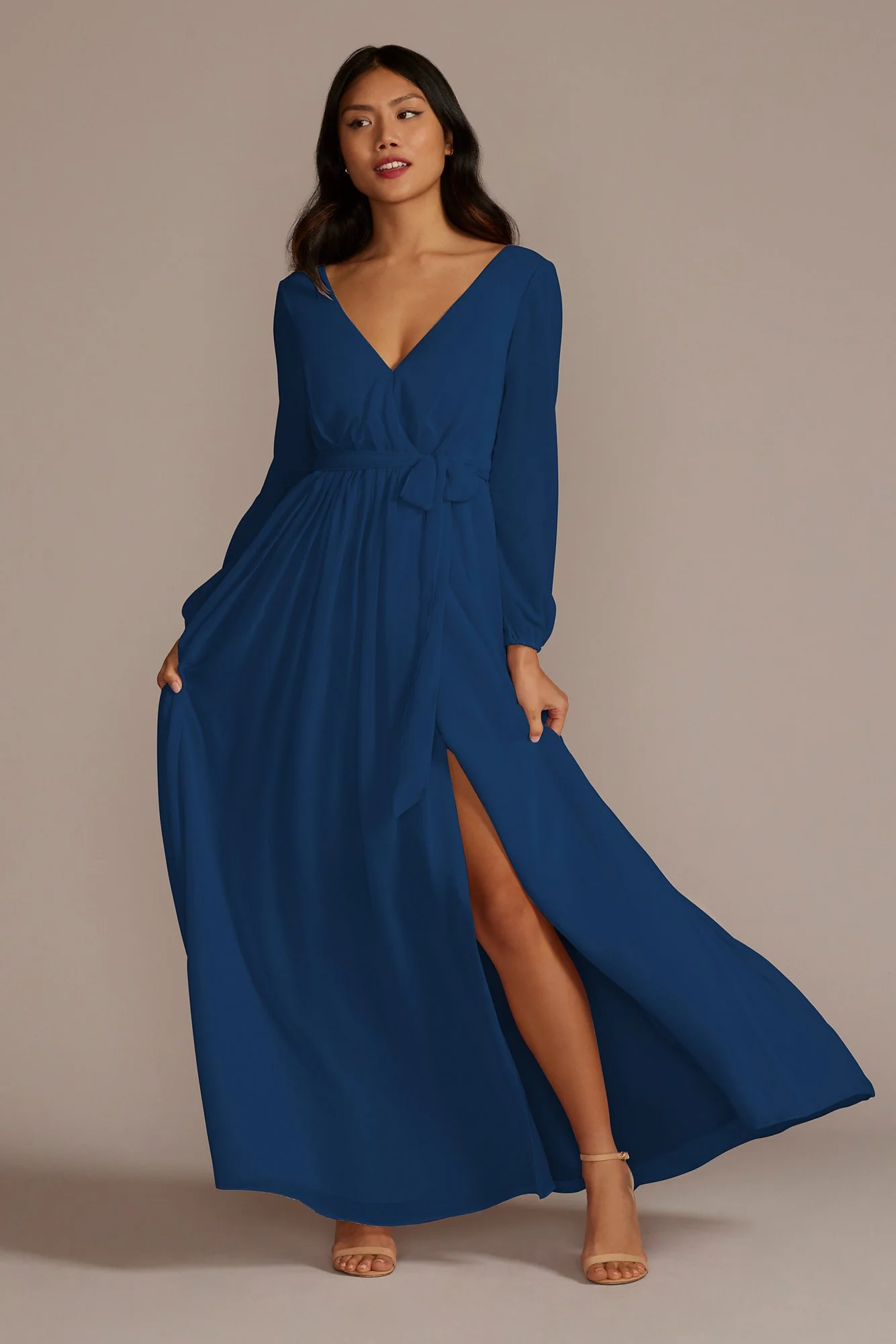 Long Sleeve Chiffon Dress with Slit - Image 8