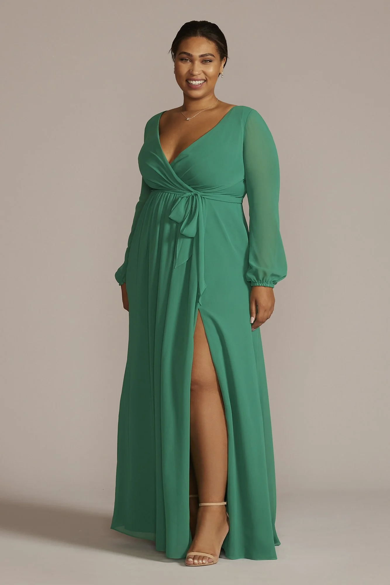 Long Sleeve Chiffon Dress with Slit - Image 82