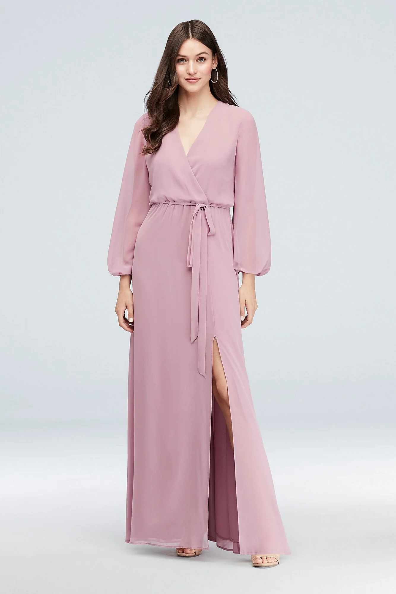 Long Sleeve Chiffon Faux-Wrap Dress - Image 3