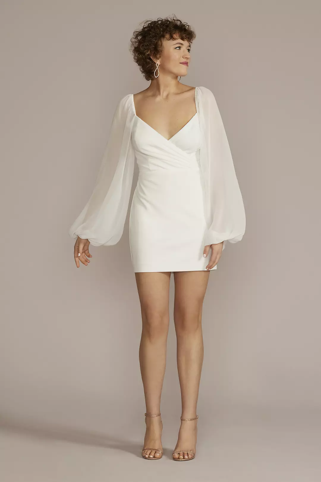 Long Sleeve Chiffon Sweetheart Mini A-Line - Image 2